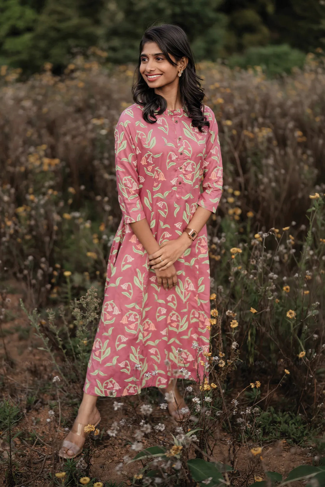 Dusk Meadow Pink Viscose A-line Kurti