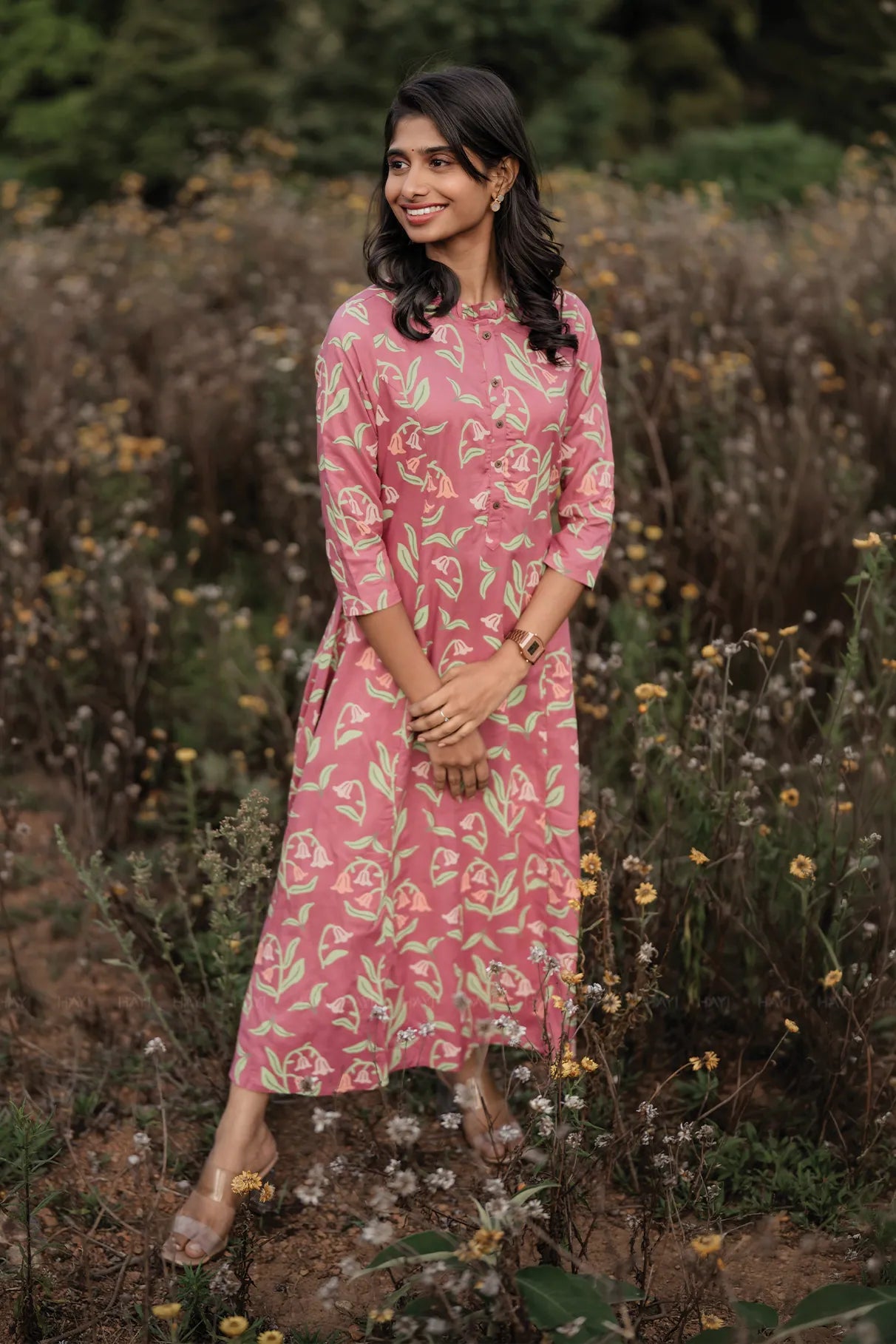Dusk Meadow Pink Viscose A-line Kurti