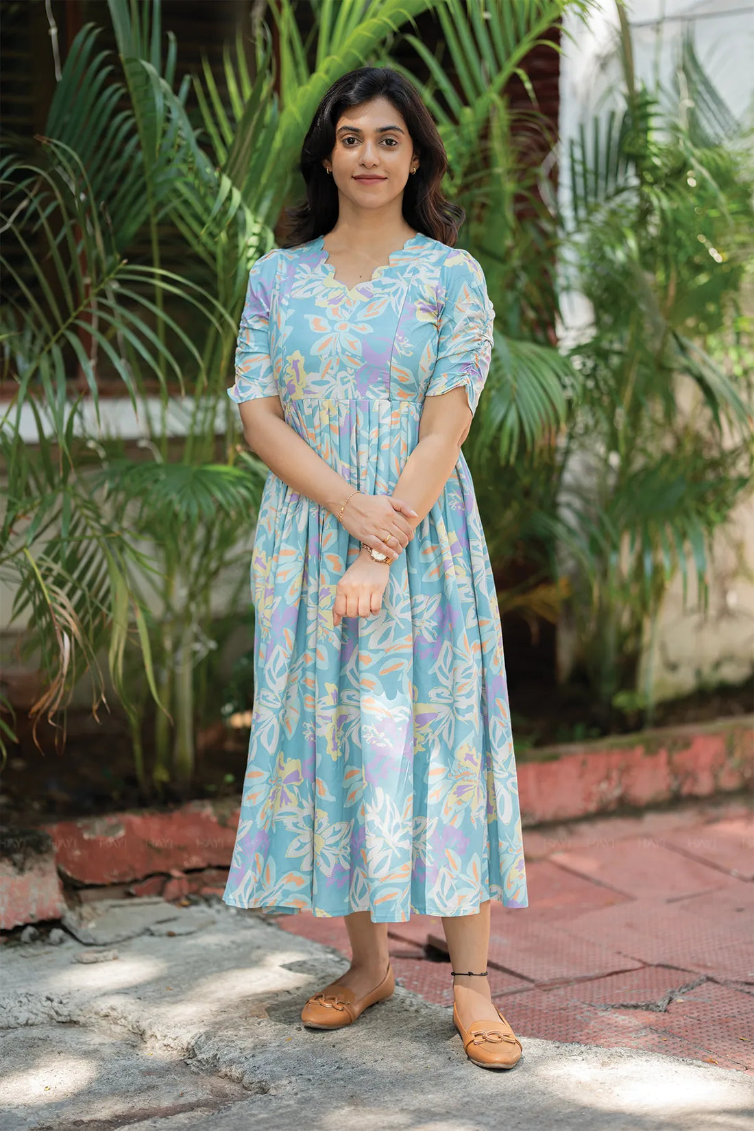 Blue Misty Blue Printed Maternity and Feeding Maxi Outfit