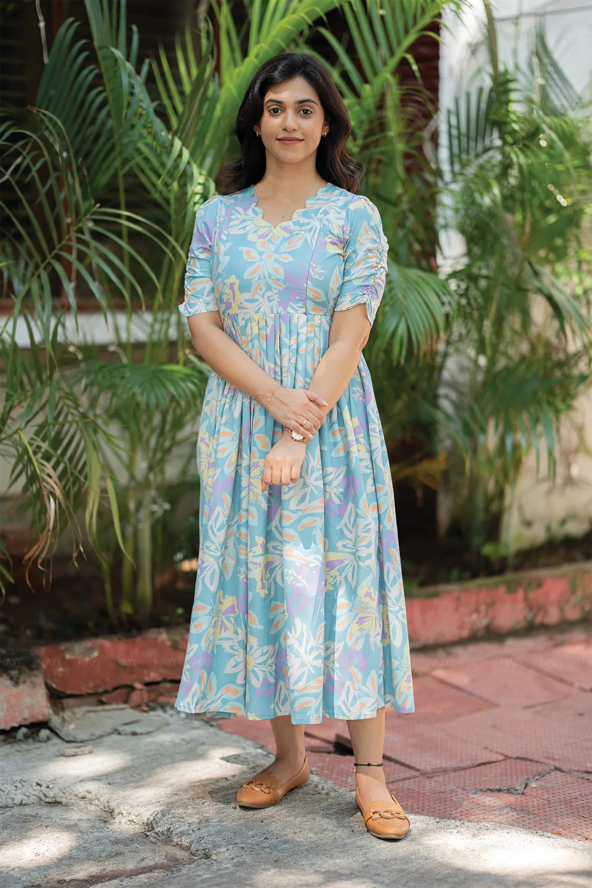 Blue Misty Blue Printed Maternity and Feeding Maxi Outfit