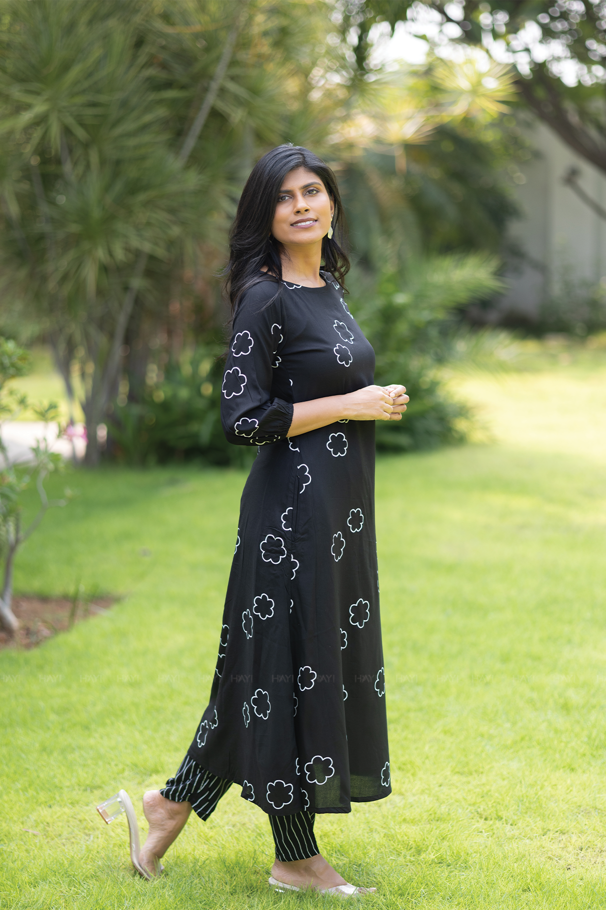 Lunar Whisper Black Co-ord with Boat neck &amp; 3/4th sleeves