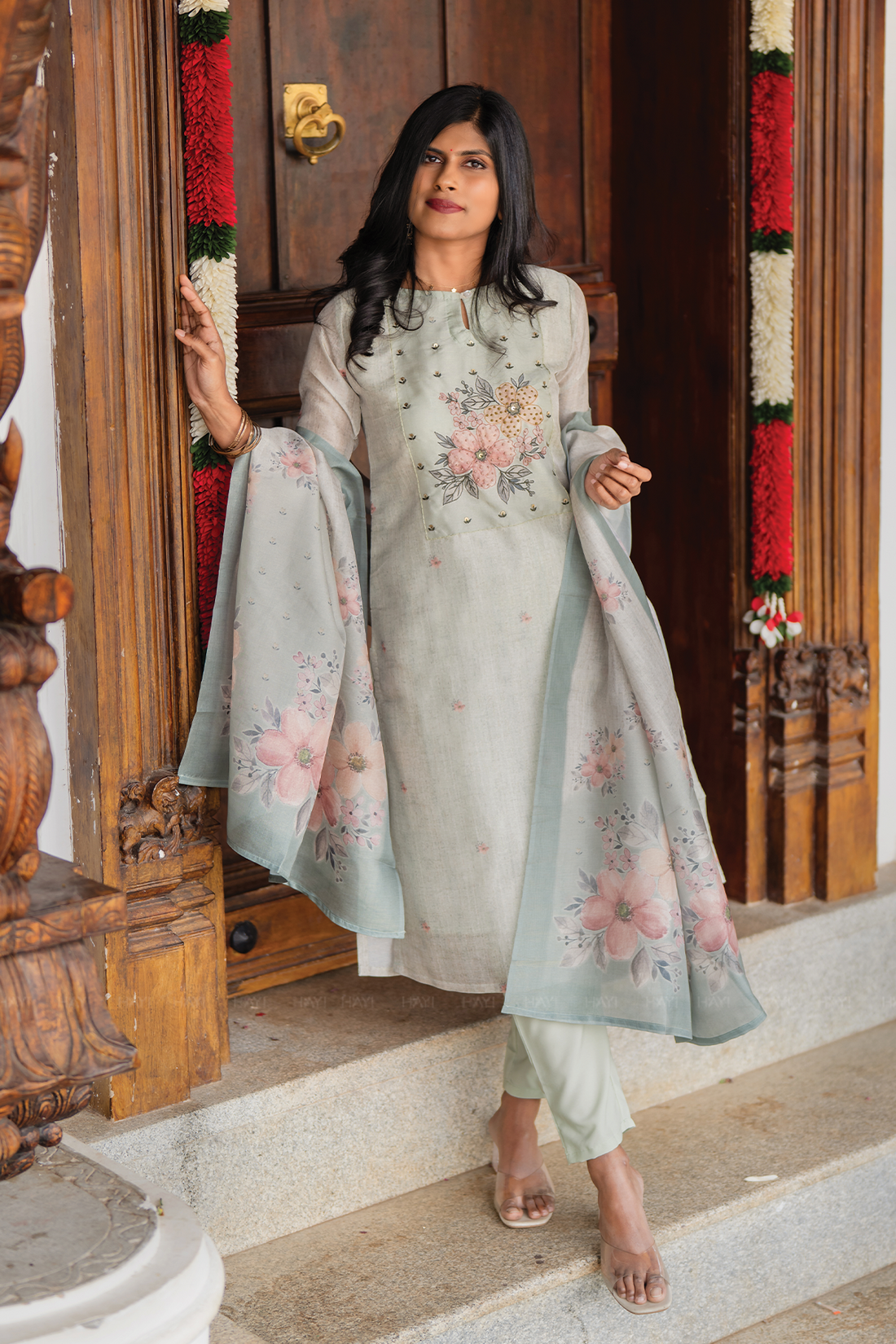 Limevine Green 3 Piece Silk Blend Embroidery Kurta with Pant &amp; Dupatta