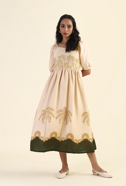 Mystic Woodland Beige Viscose Dress