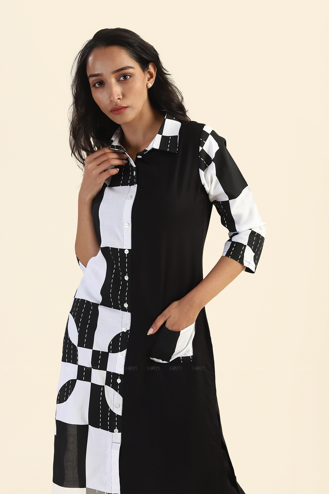 High Contrast Black with Abstract Printed Viscose Kurta