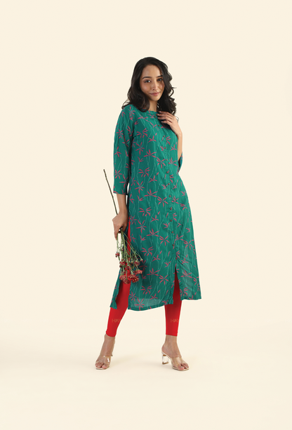 Rich Green Amethyst Sky Viscose Printed Kurta