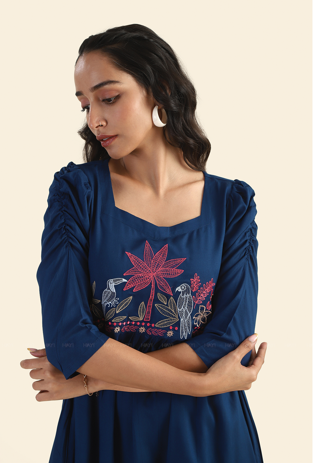 Charming Navy Whispering Toucan with Embroidery Dress