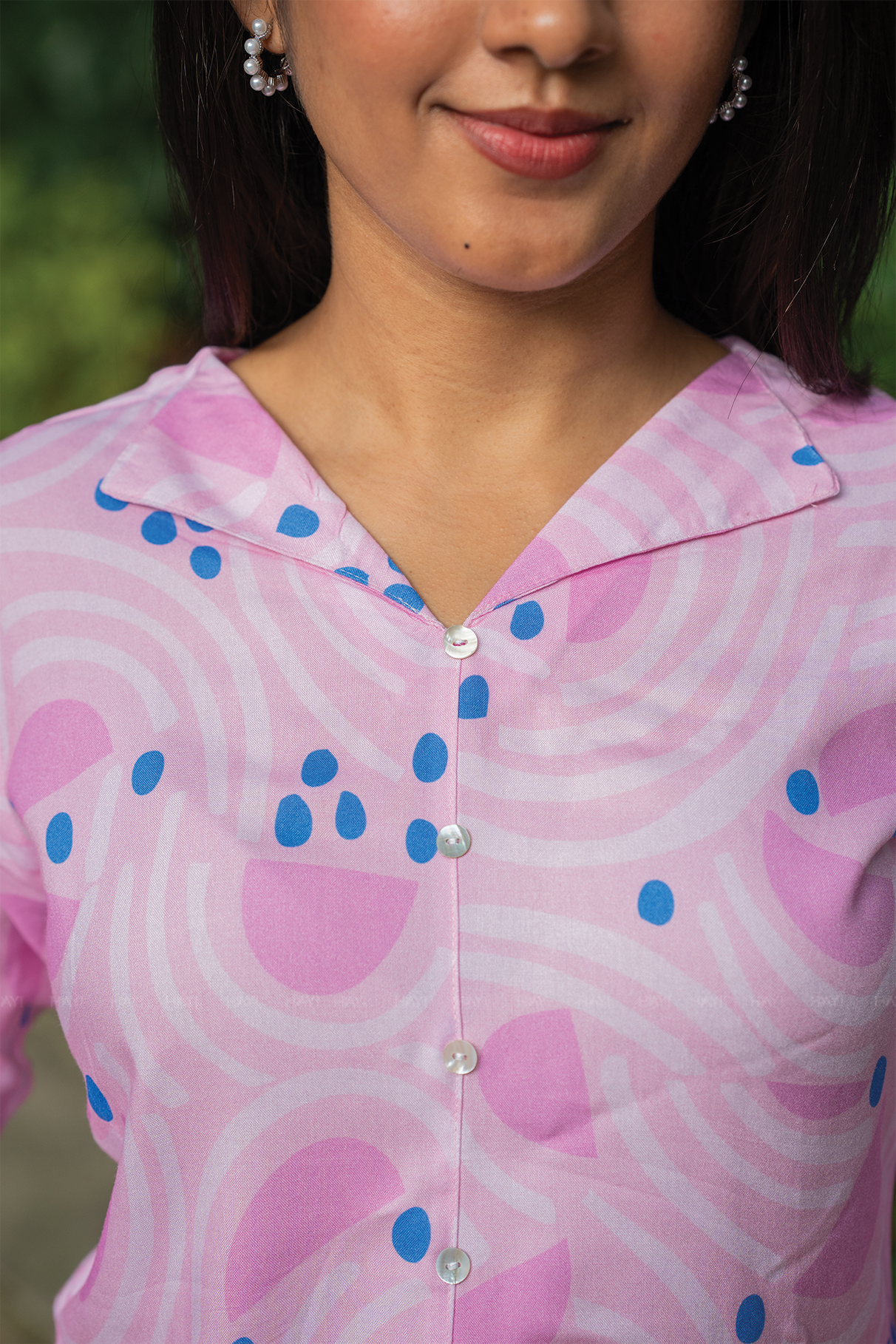 BreezeLine Pink Viscose Kurta with V-Flap Collar Neck &amp; 3/4 Sleeves