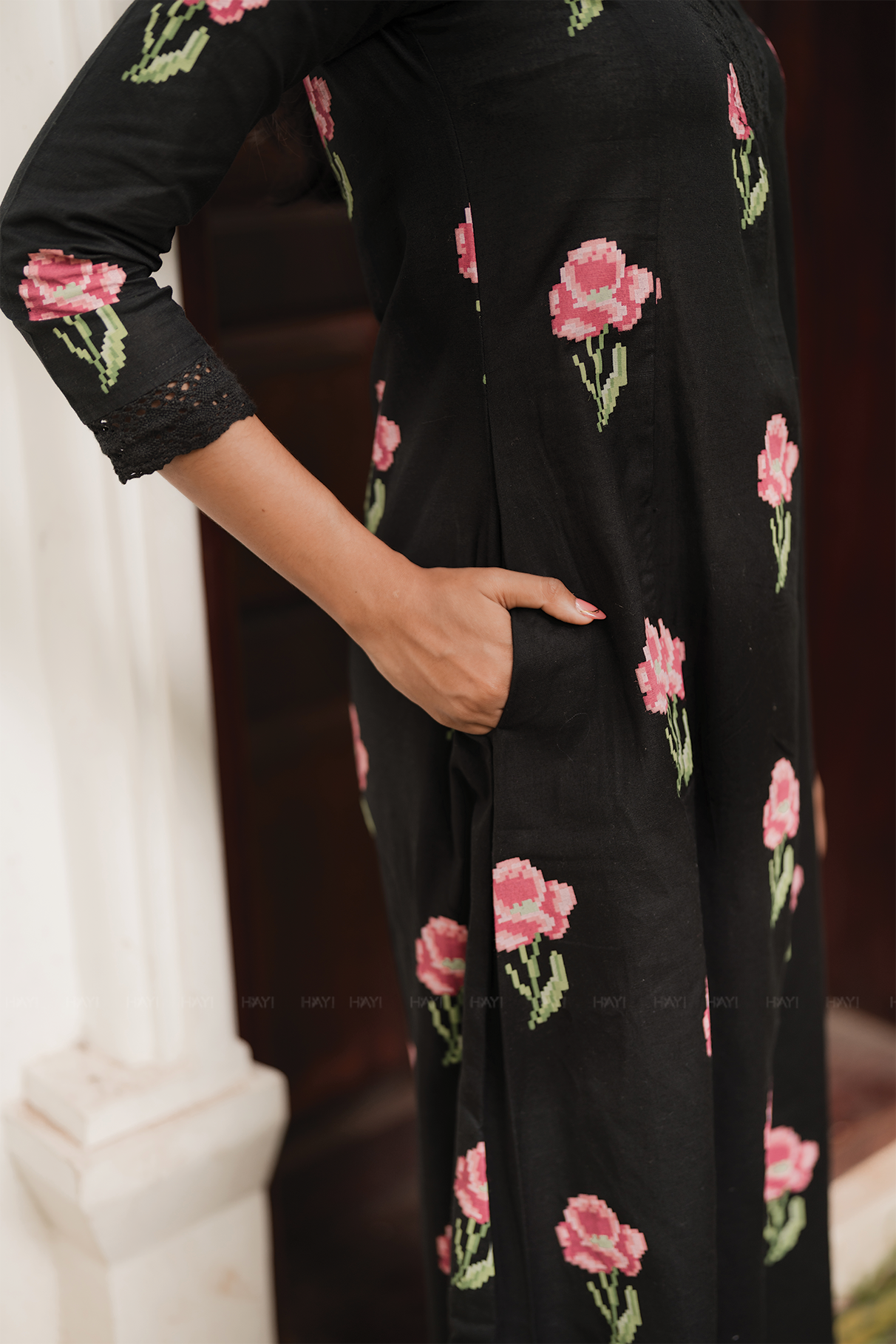 Elaris Pixel Lune Black Cotton Flex Co-ord Set with Elegant Finish