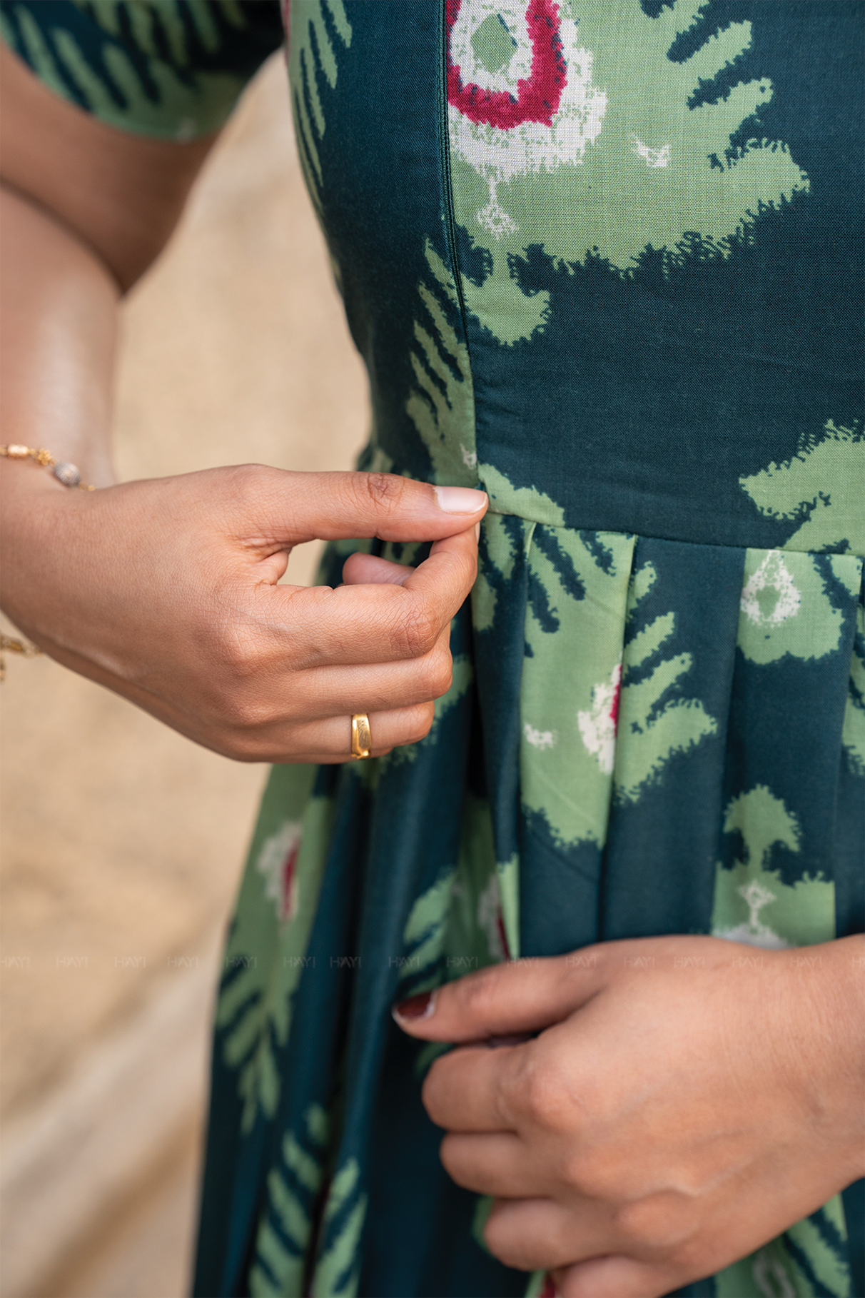 Inkmist Navy printed Maternity and Feeding Cambric Dress