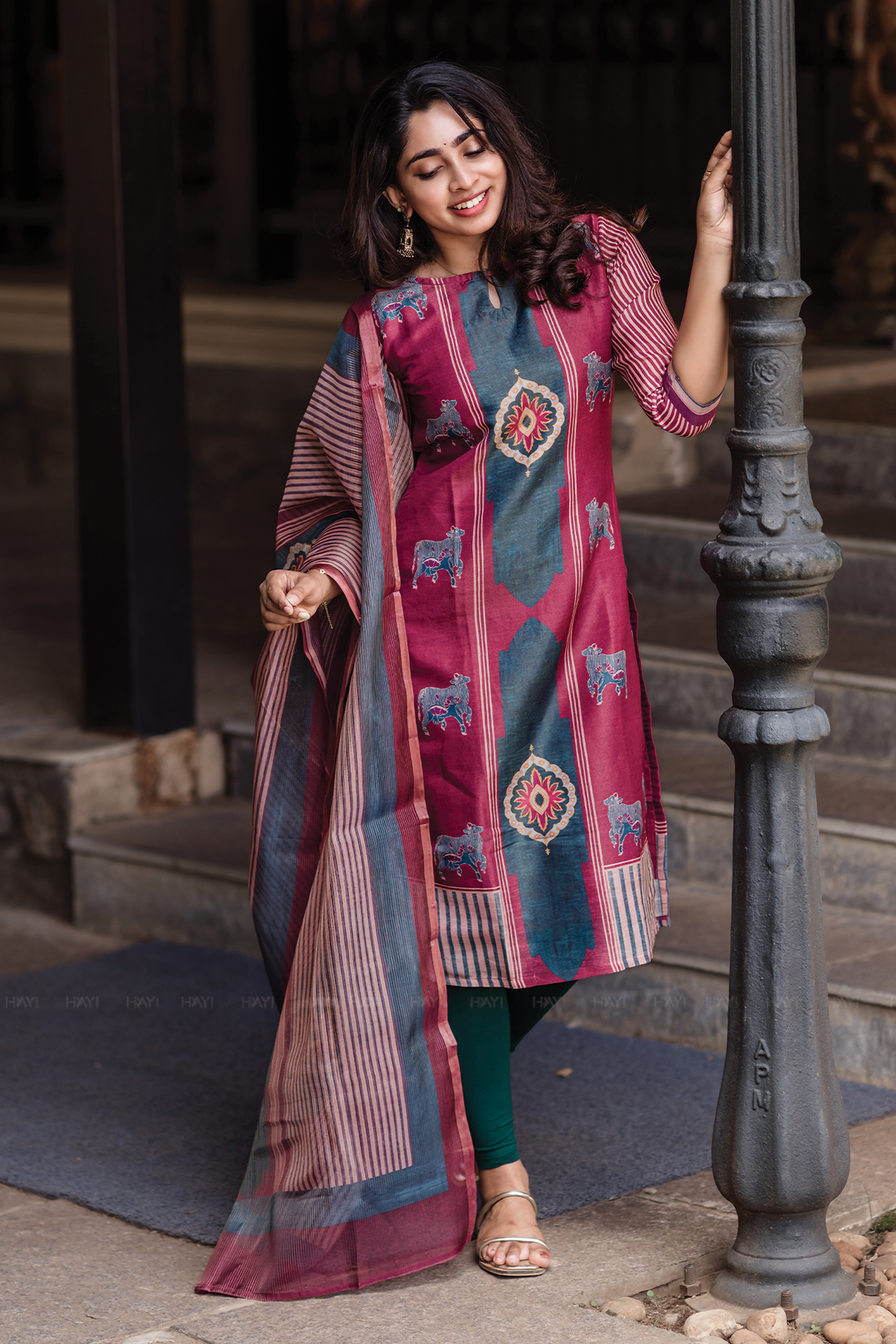 Rustic Grace Red 2 Piece Shimmer Tissue Blend Placement Printed Kurta with Dupatta