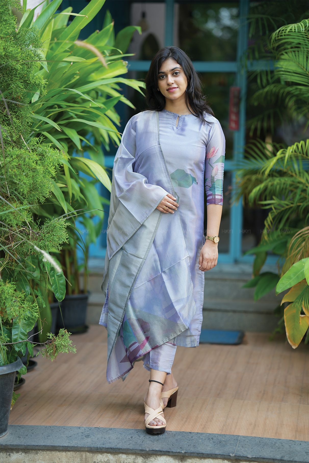 Fete Lavender with Lotus Alchemy printed Tissue Blend Kurta