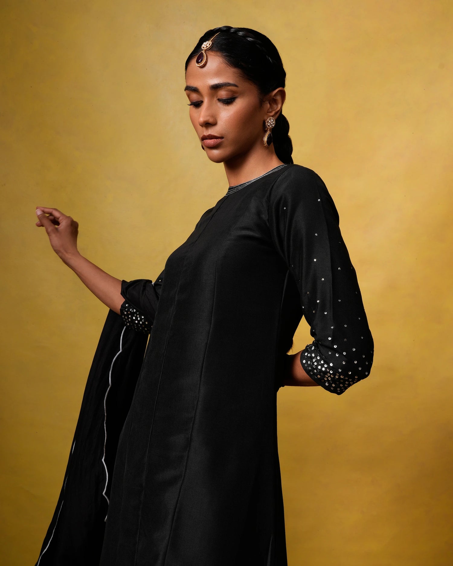 black hand embroidery dress Mini Black Dress with Varli Embroidery