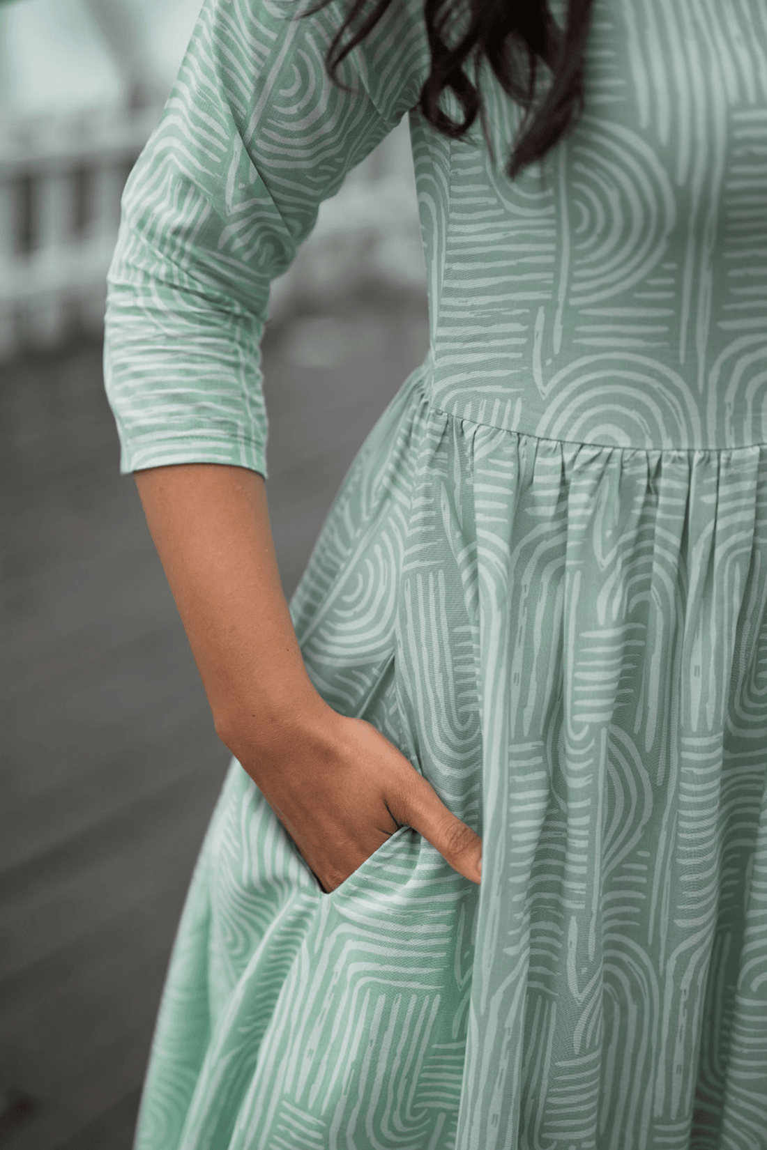 Delightful Arcs Pista Printed Maternity wear and feeding dress