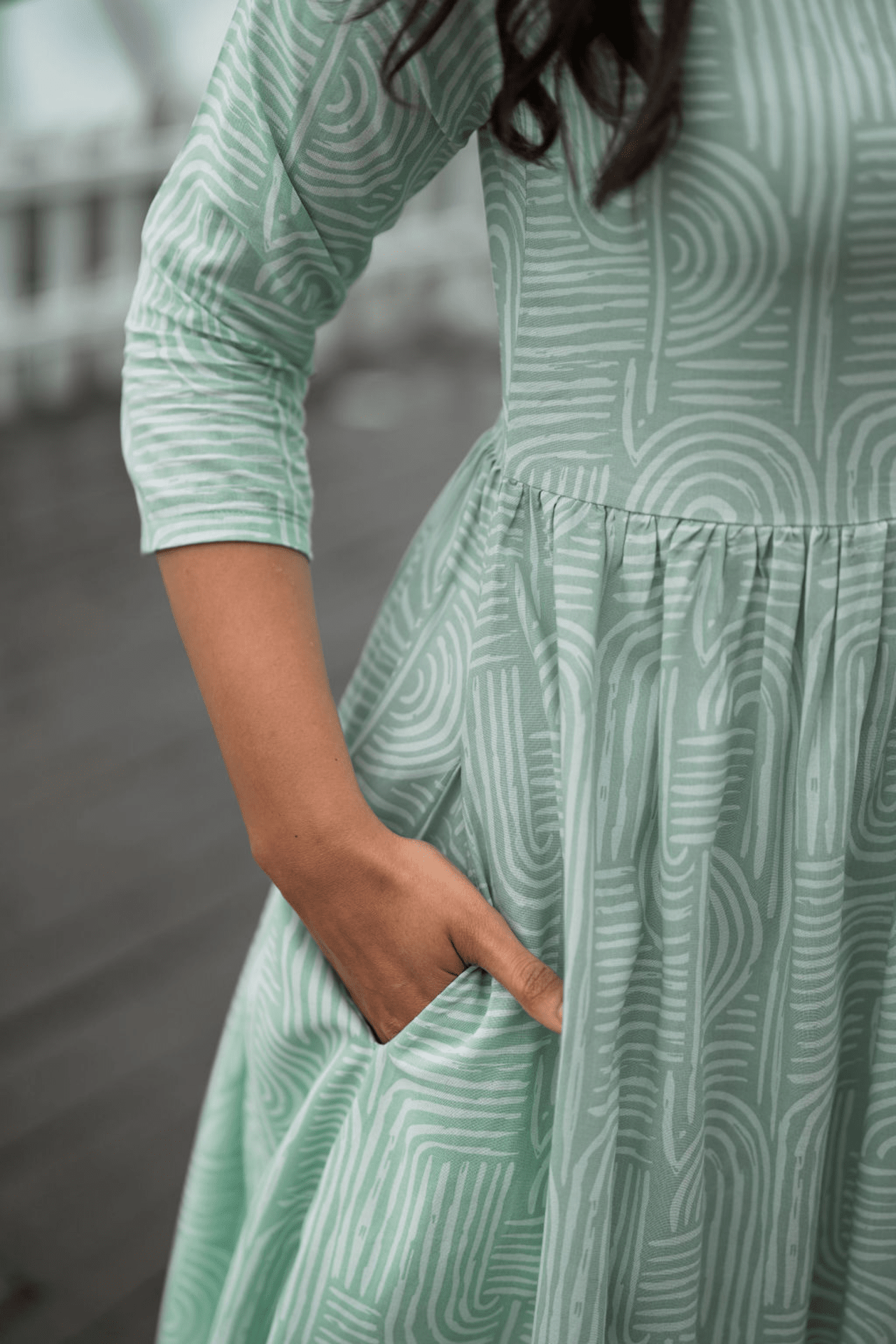 Delightful Arcs Pista Printed Maternity wear and feeding dress