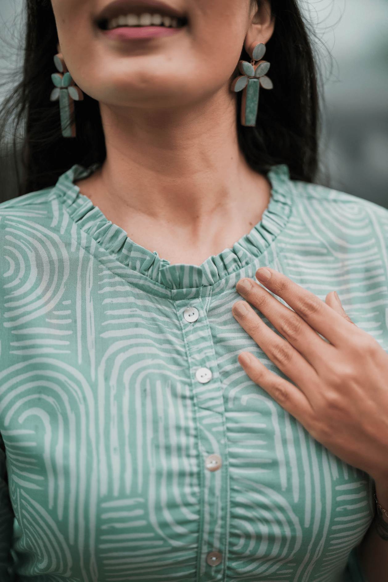 Delightful Arcs Pista Printed Maternity wear and feeding dress