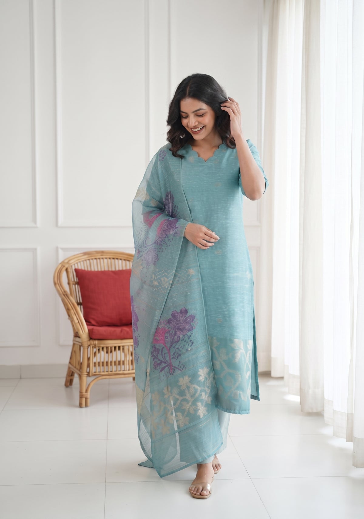 Neerika Printed 3 Piece Organza Slub Kurta Set with Dupatta