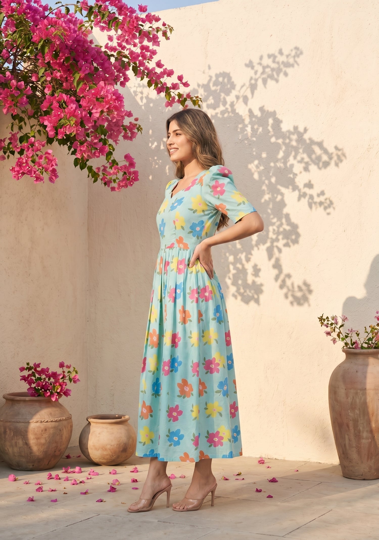 Calm Flora Blue Printed Maternity and Feeding Maxi Wear