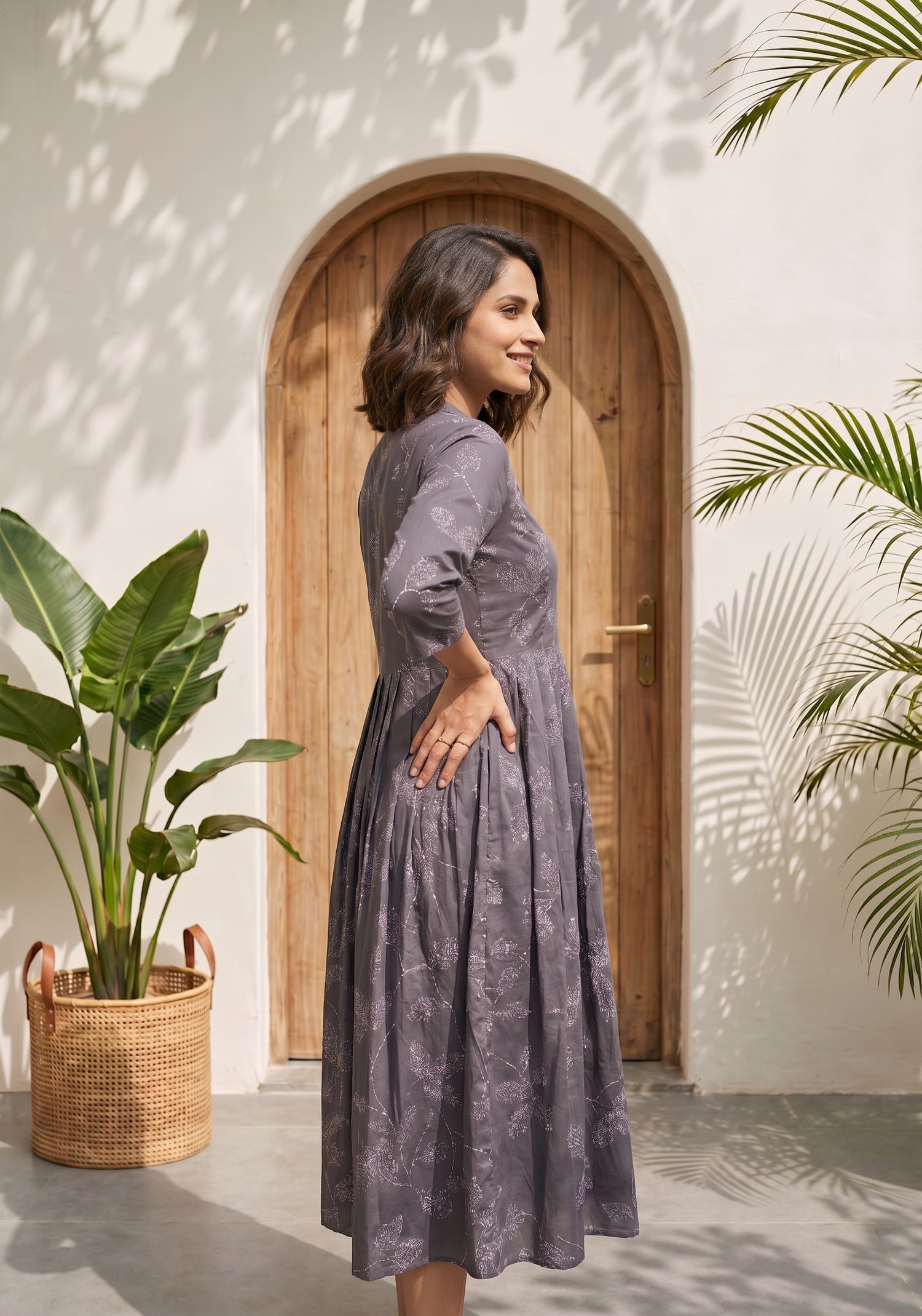 Muted Munlit Grey Printed Maternity and Feeding Maxi Wear