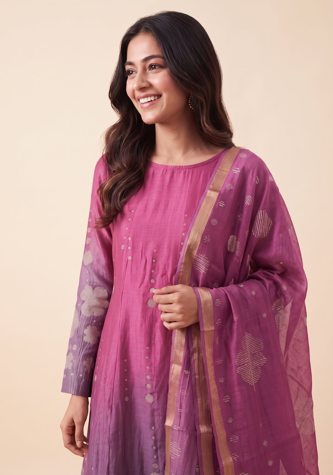 Rosy Muse Printed 2 Piece Bombay Silk Blend Kurta with Dupatta