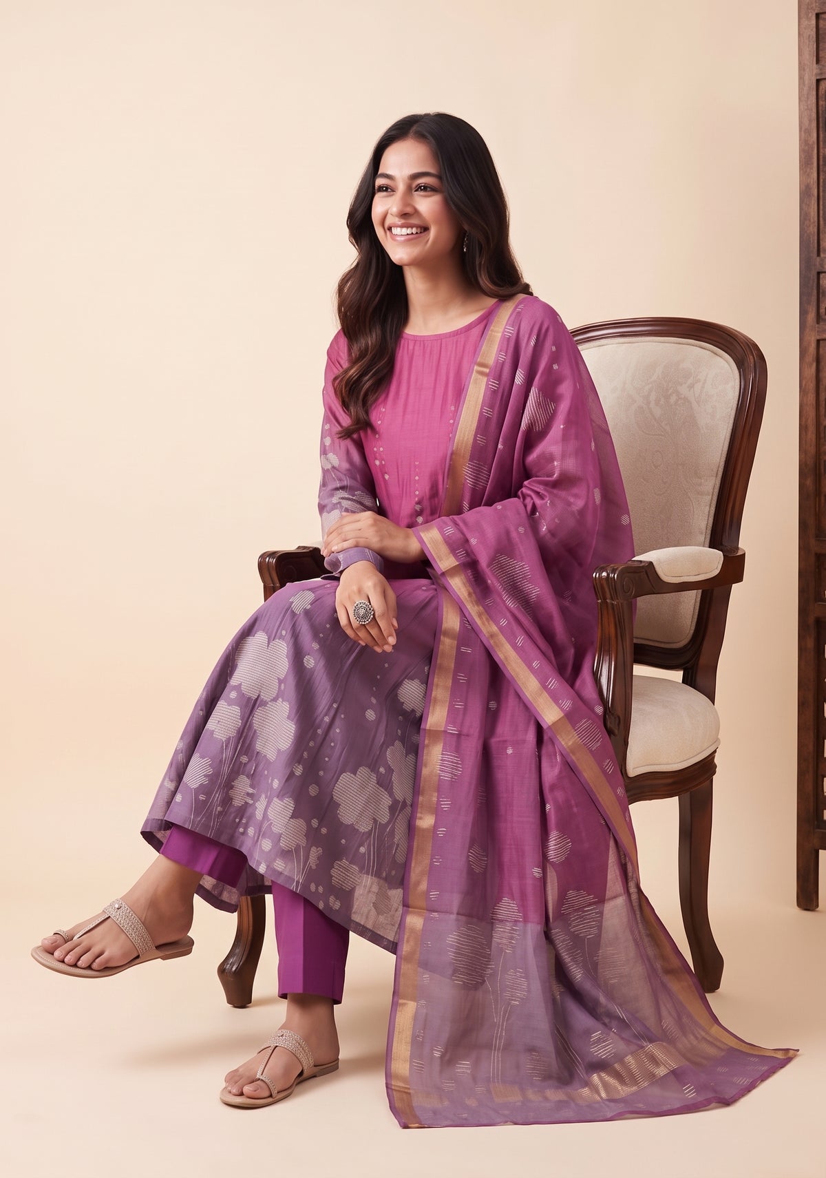 Rosy Muse Printed 2 Piece Bombay Silk Blend Kurta with Dupatta