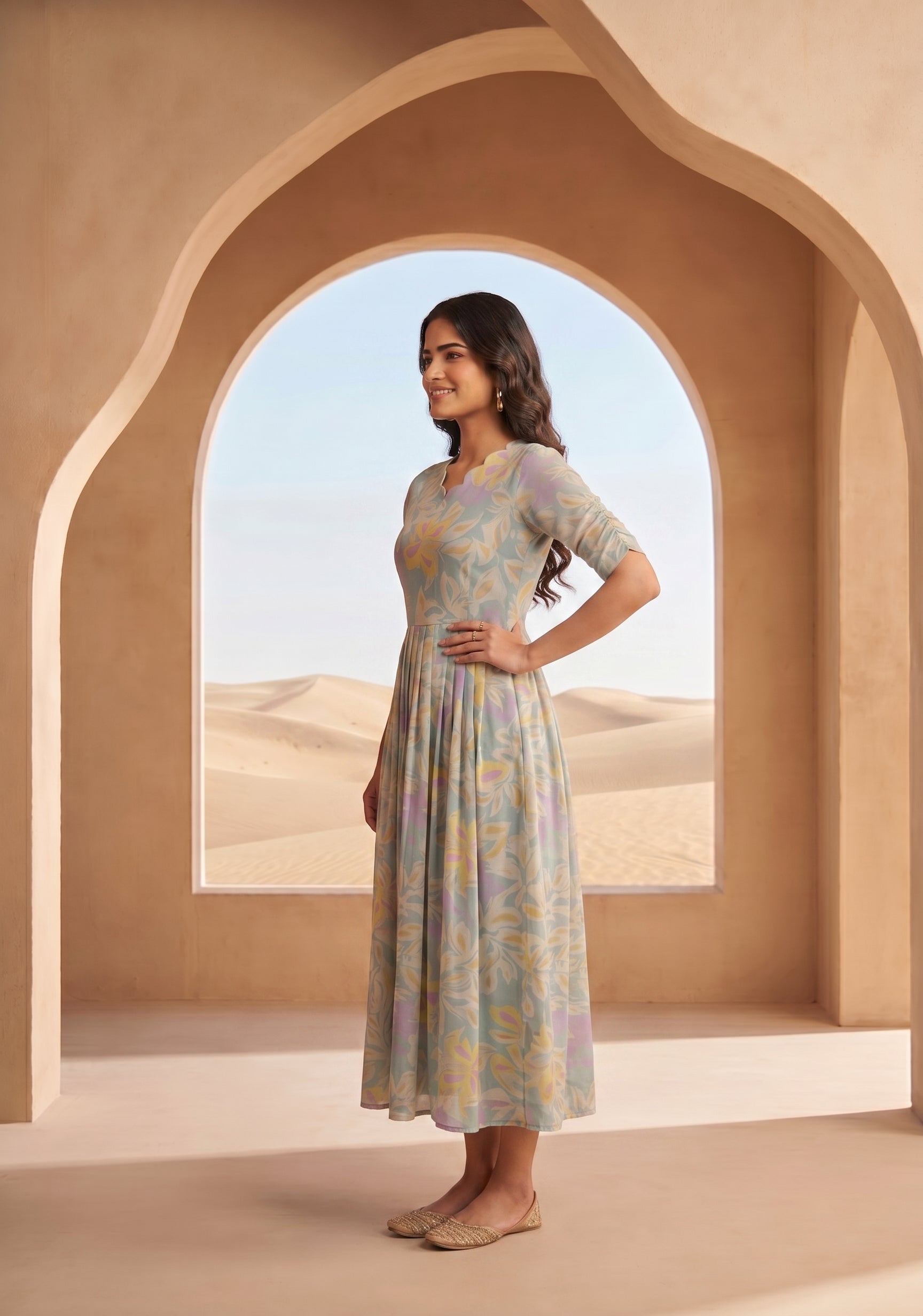 Blue Misty Blue Printed Maternity and Feeding Maxi Outfit