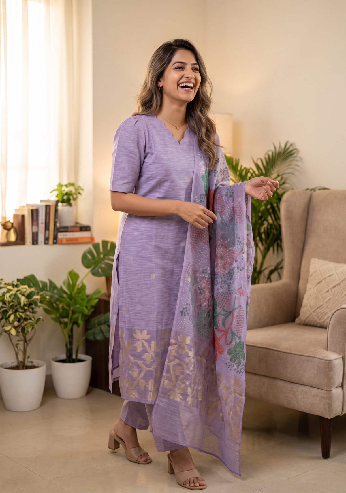 Lira Printed 3 Piece Organza Slub Kurta Set with Dupatta