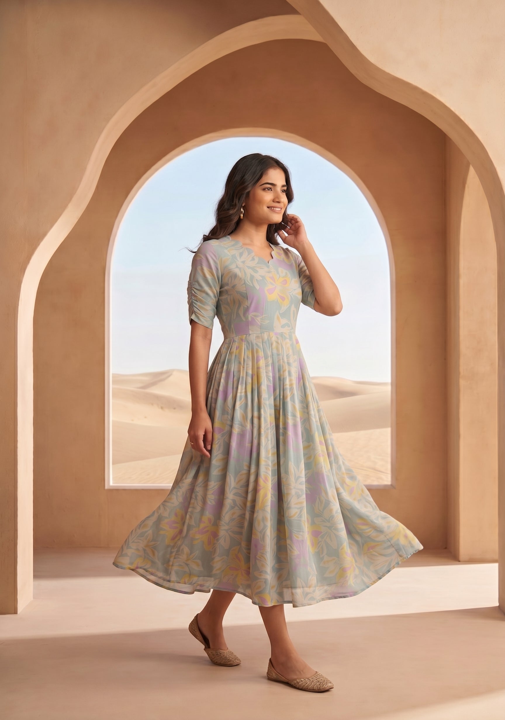 Blue Misty Blue Printed Maternity and Feeding Maxi Outfit
