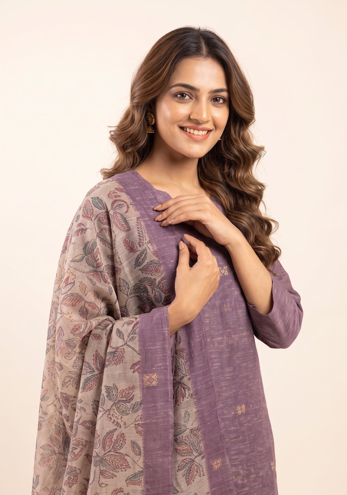 Petal Mist Jacquard 3 Piece Linen Kurta Set with Dupatta