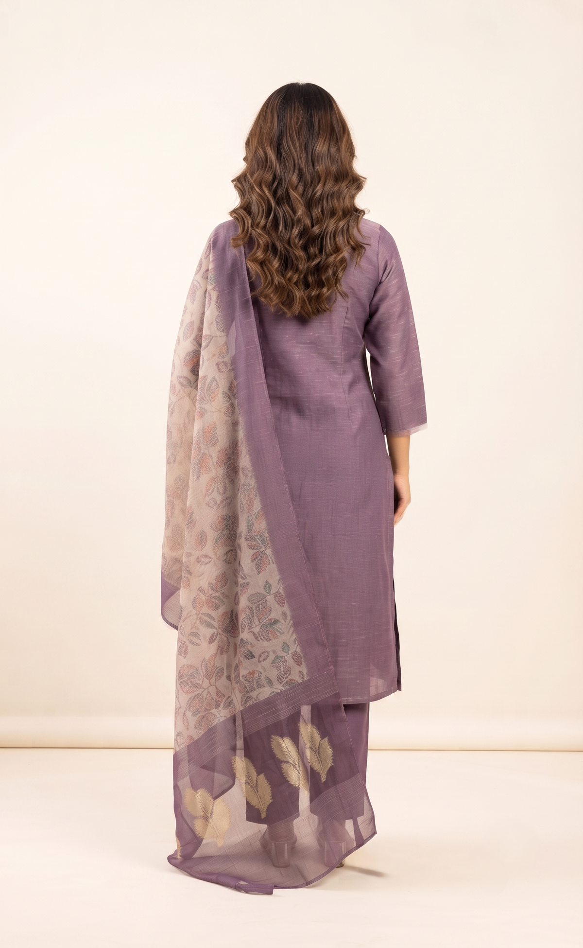 Petal Mist Jacquard 3 Piece Linen Kurta Set with Dupatta