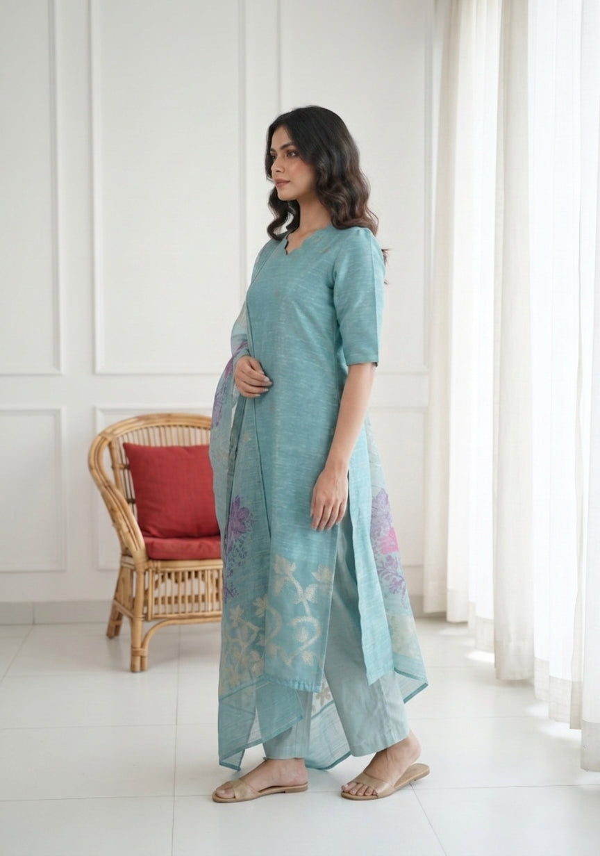 Neerika Printed 3 Piece Organza Slub Kurta Set with Dupatta
