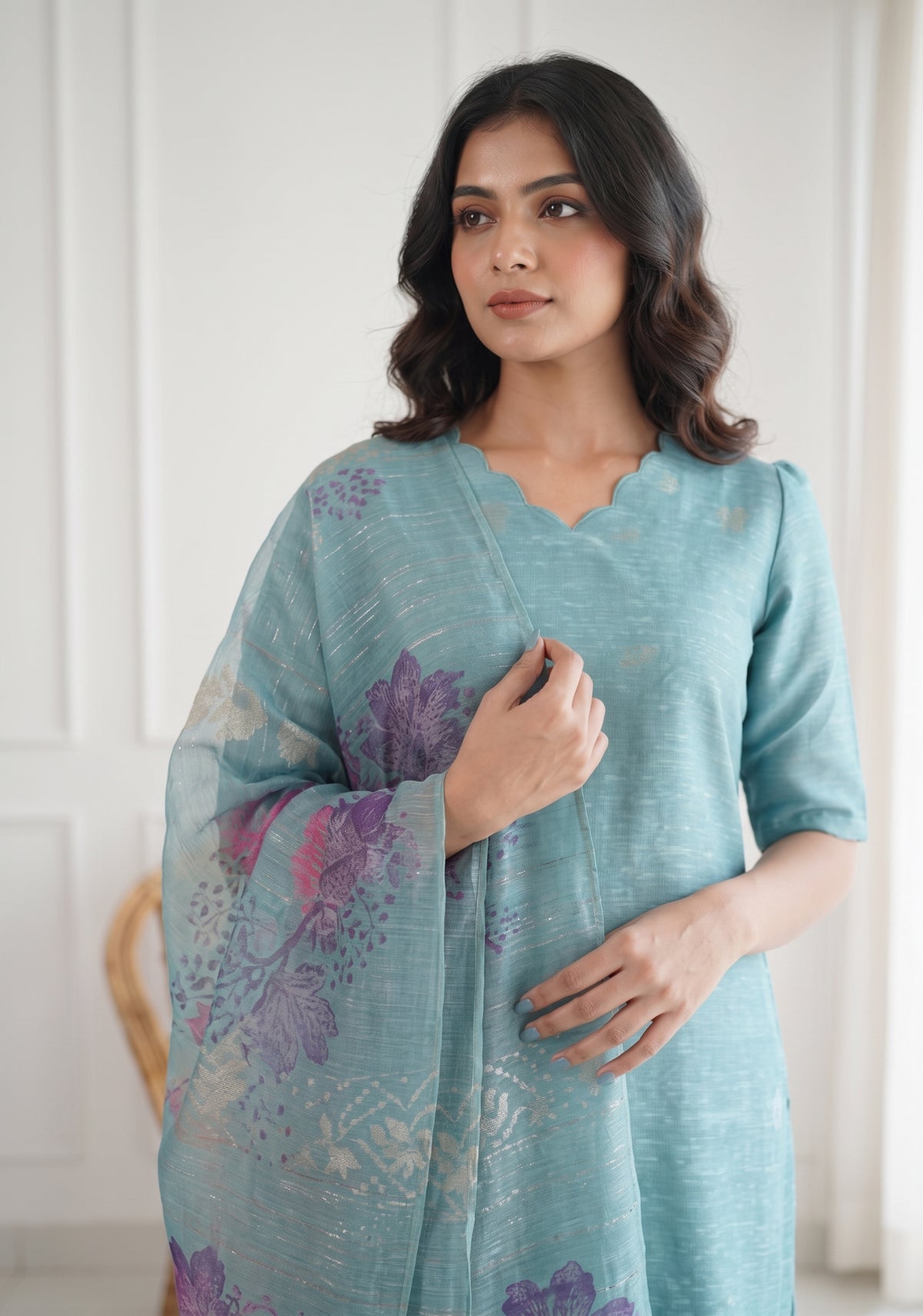 Neerika Printed 3 Piece Organza Slub Kurta Set with Dupatta