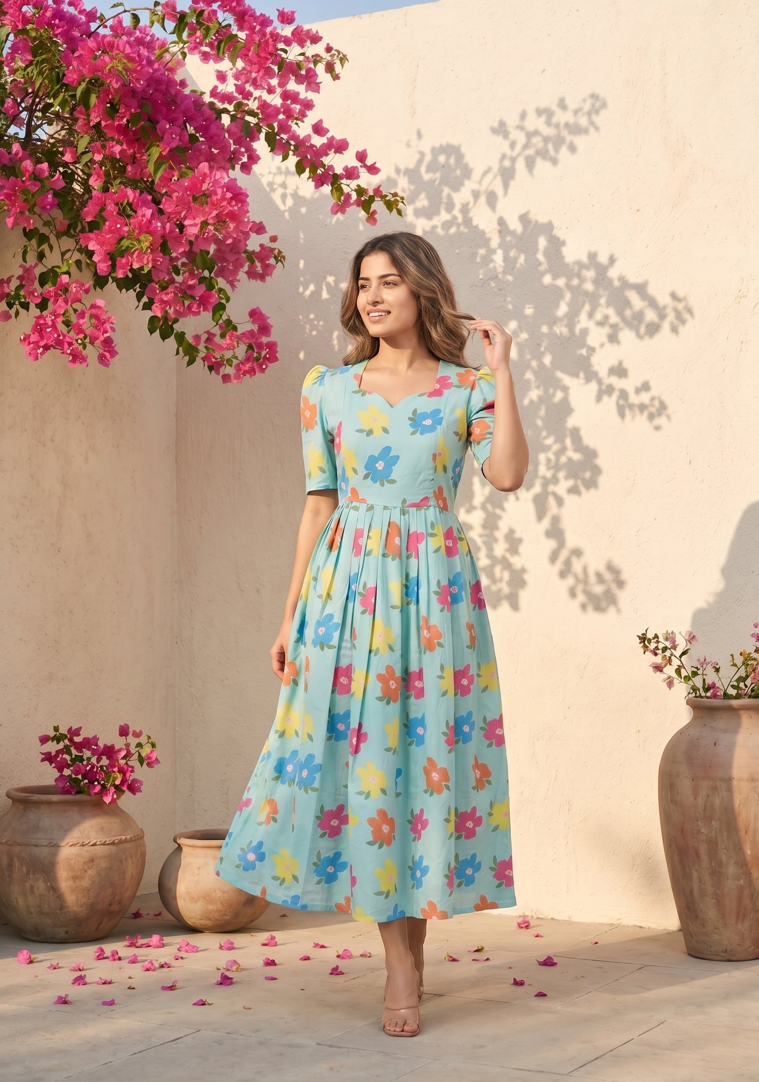Calm Flora Blue Printed Maternity and Feeding Maxi Wear