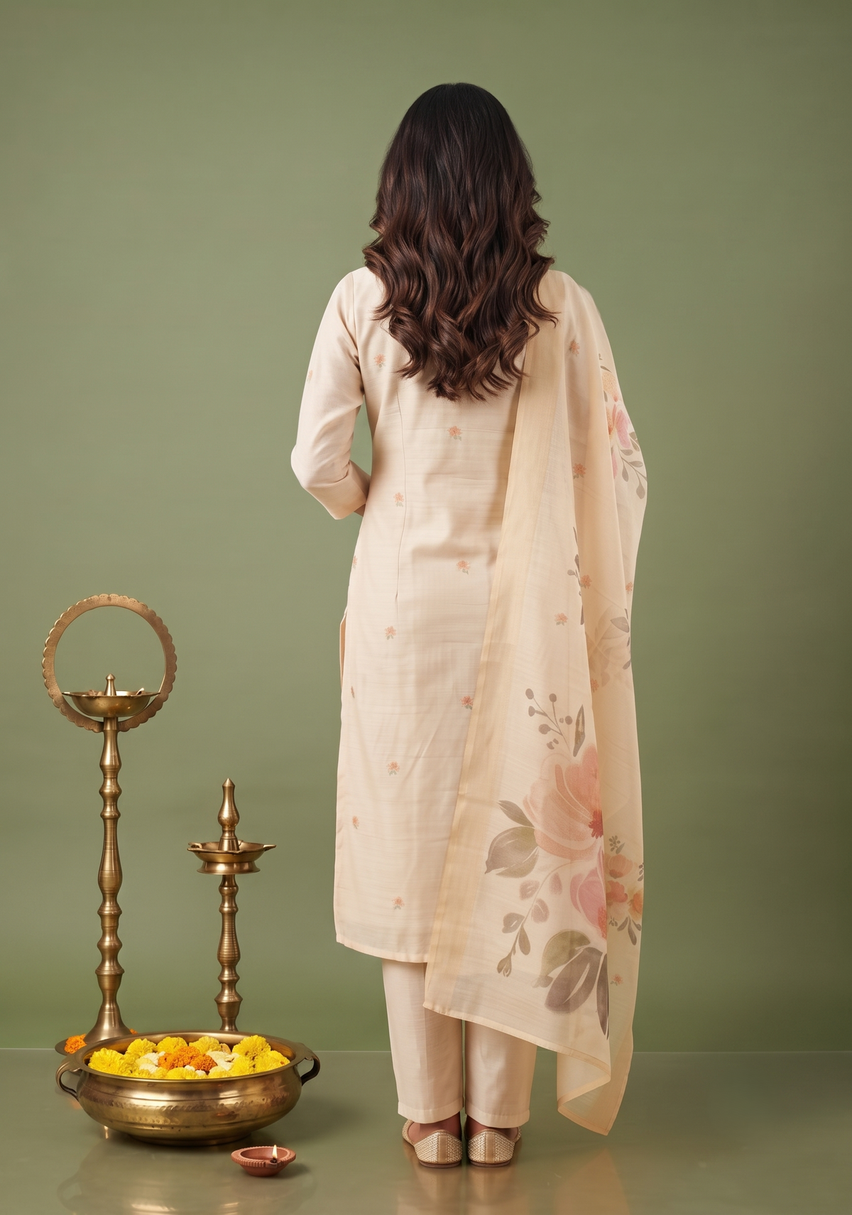 Fable Blossom Embroidered 3 Piece Butter Silk Blend Kurta Set with Dupatta