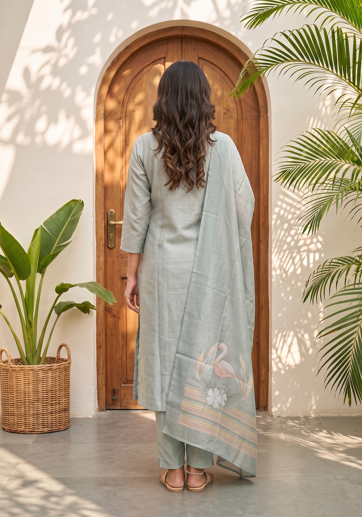 Swanstone Grey Embroidered Tussar Silk Kurta Set