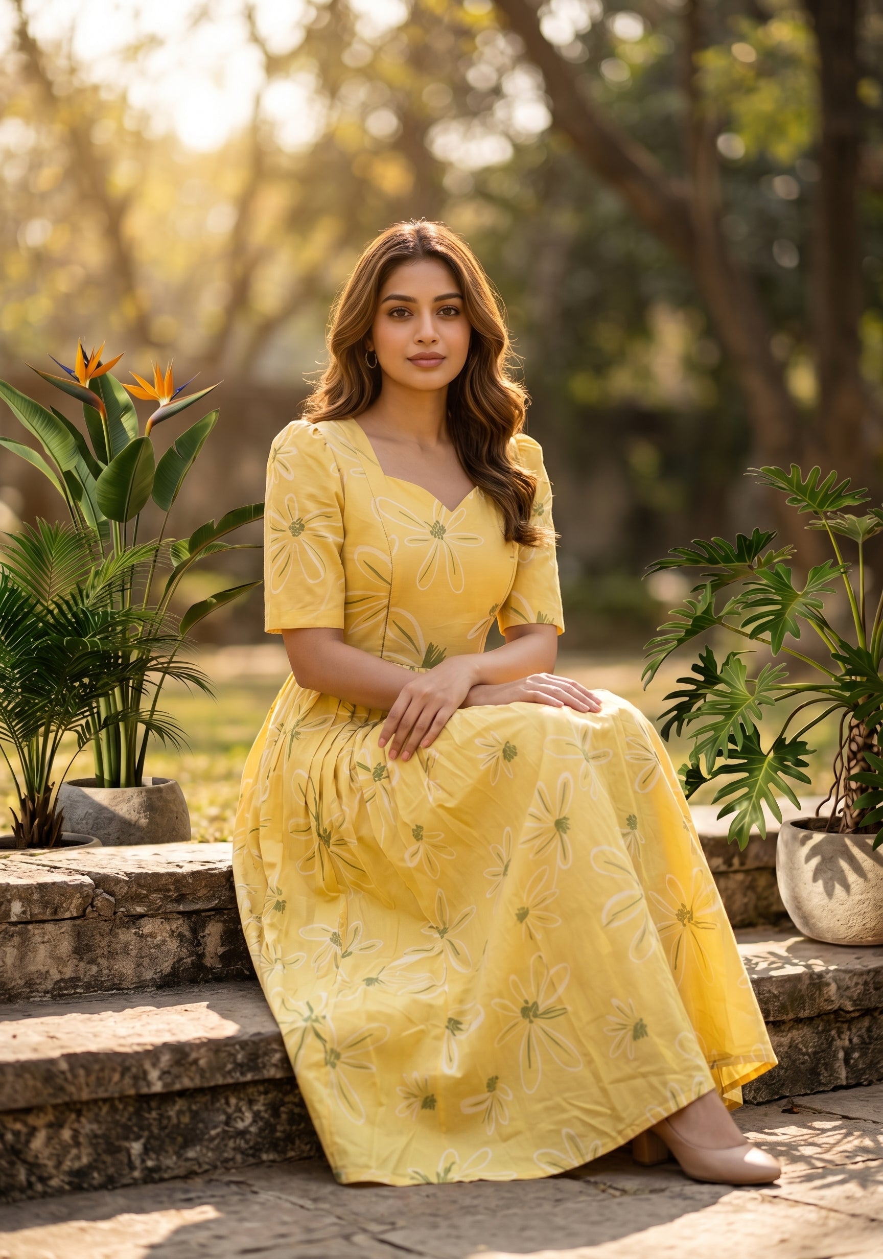 Whispering Mellow Yellow Printed Maternity and Feeding Maxi Outfit