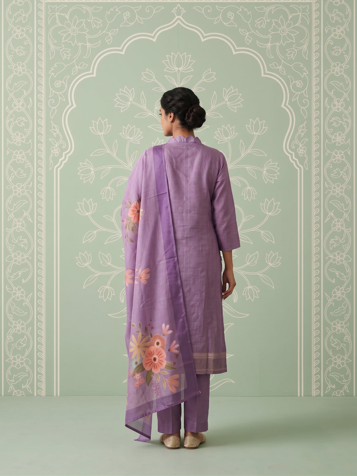 Lavender Hexa Violet 3 Piece Tussar Silk Kurta Set with Dupatta