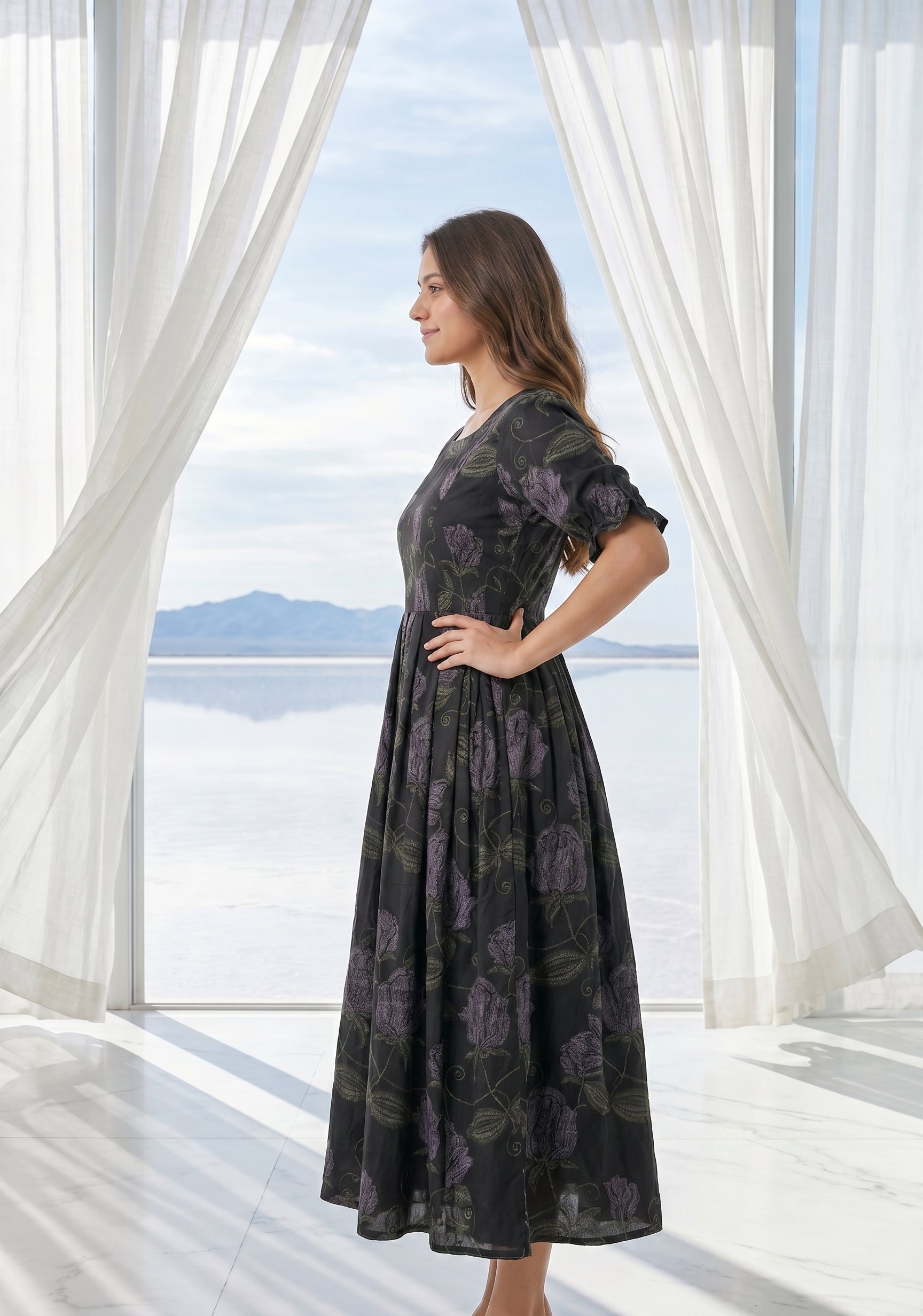 Deep Muse Black Floral Printed Maternity and Feeding Wear
