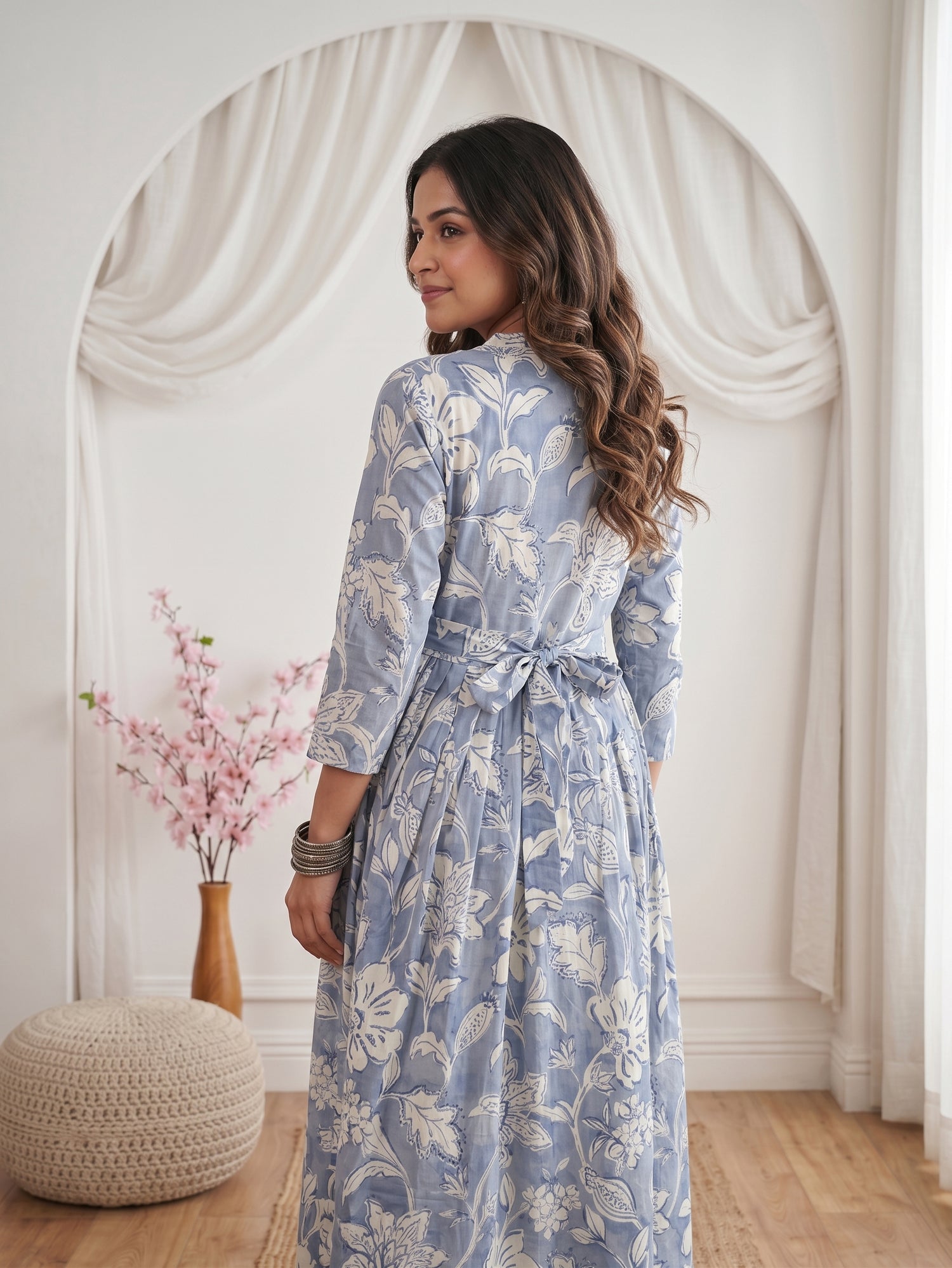 Classic Delight Blue Printed Maternity and Feeding Dress