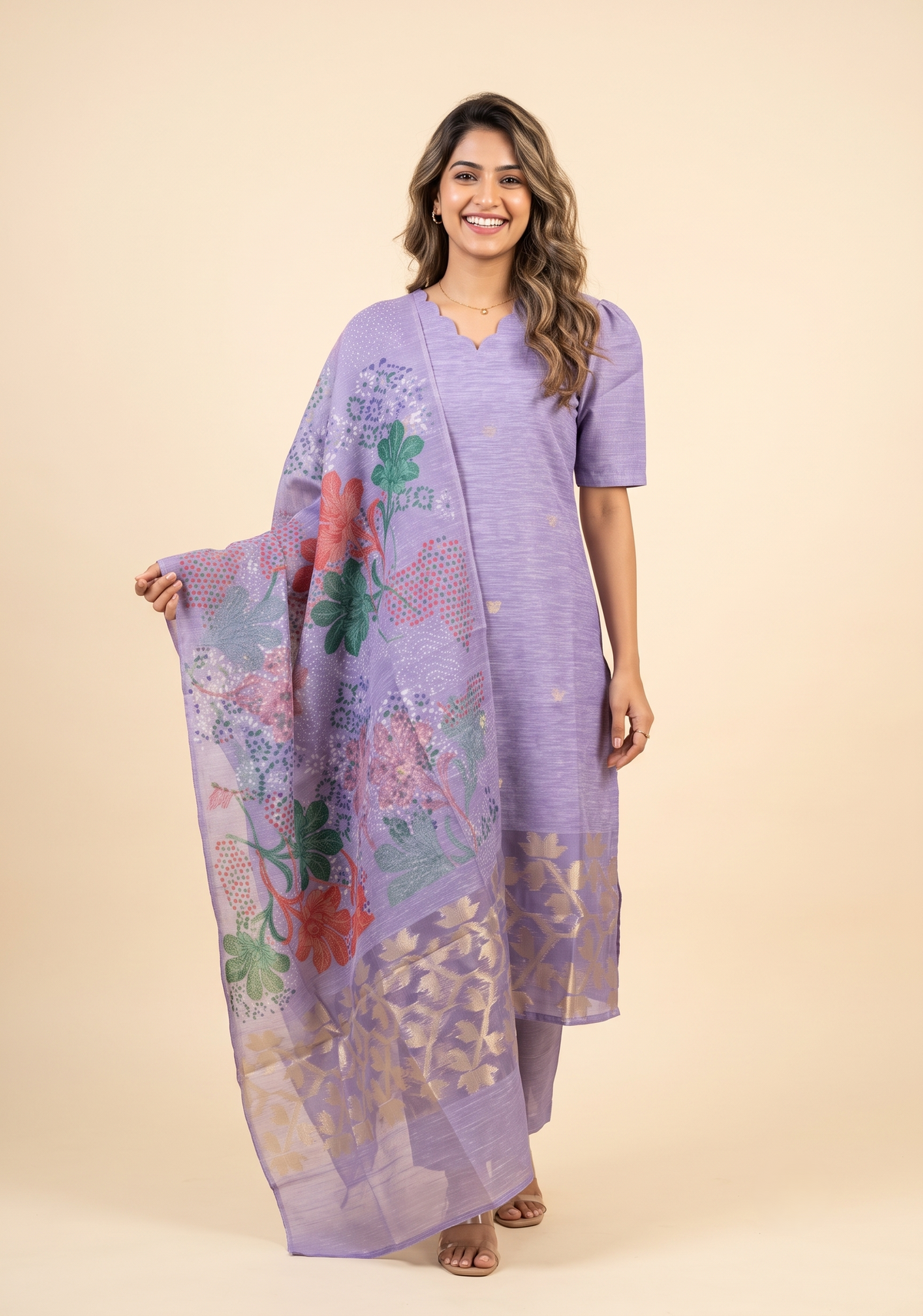 Lira Printed 3 Piece Organza Slub Kurta Set with Dupatta
