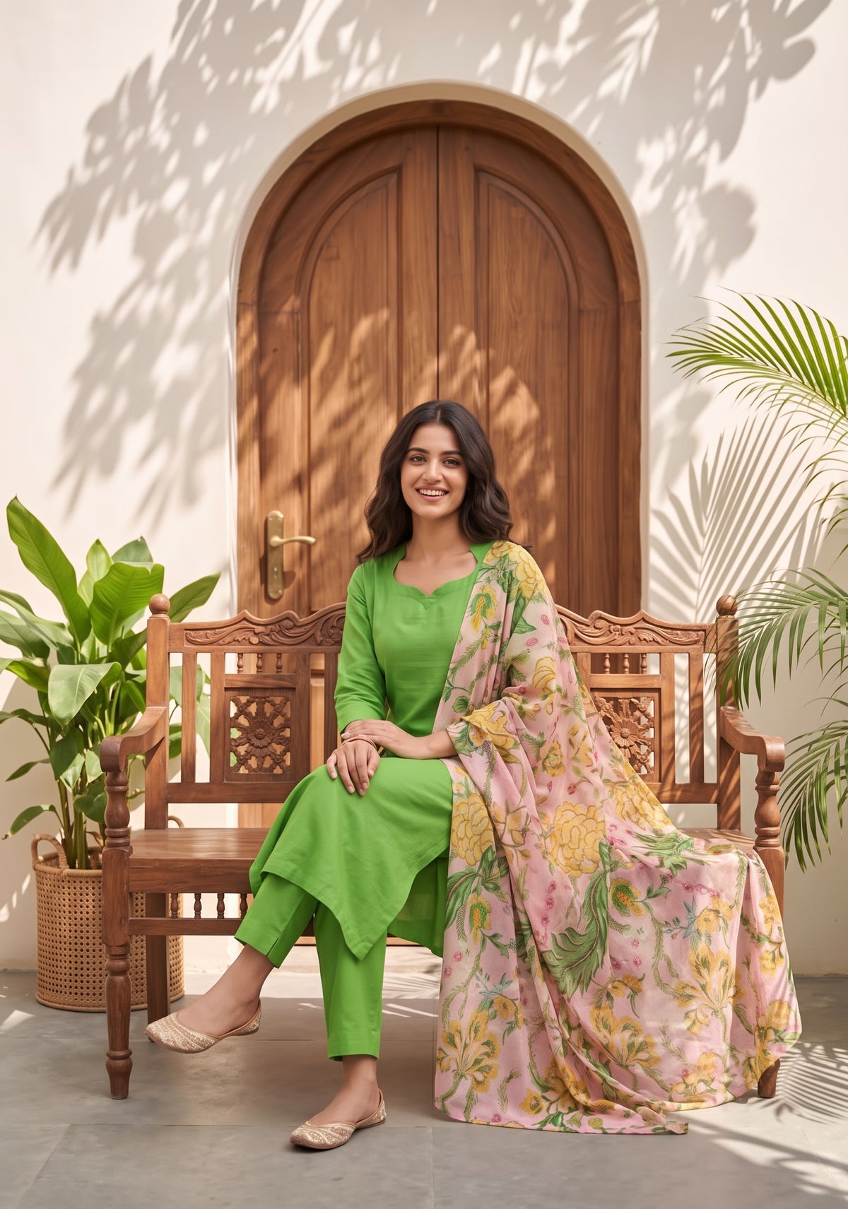 Floral Charmist Solid  2 Piece Raw silk blend Kurta with Printed  Dupatta