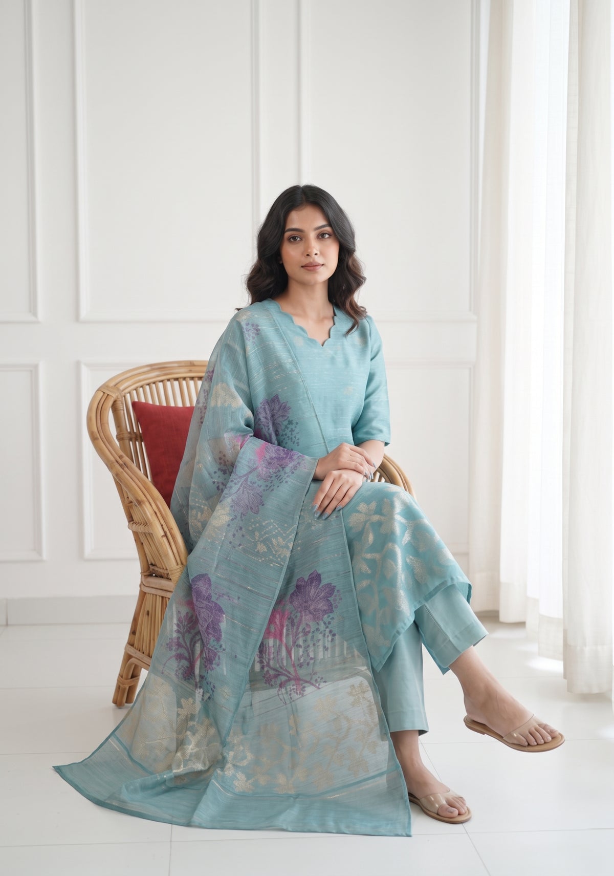Neerika Printed 3 Piece Organza Slub Kurta Set with Dupatta