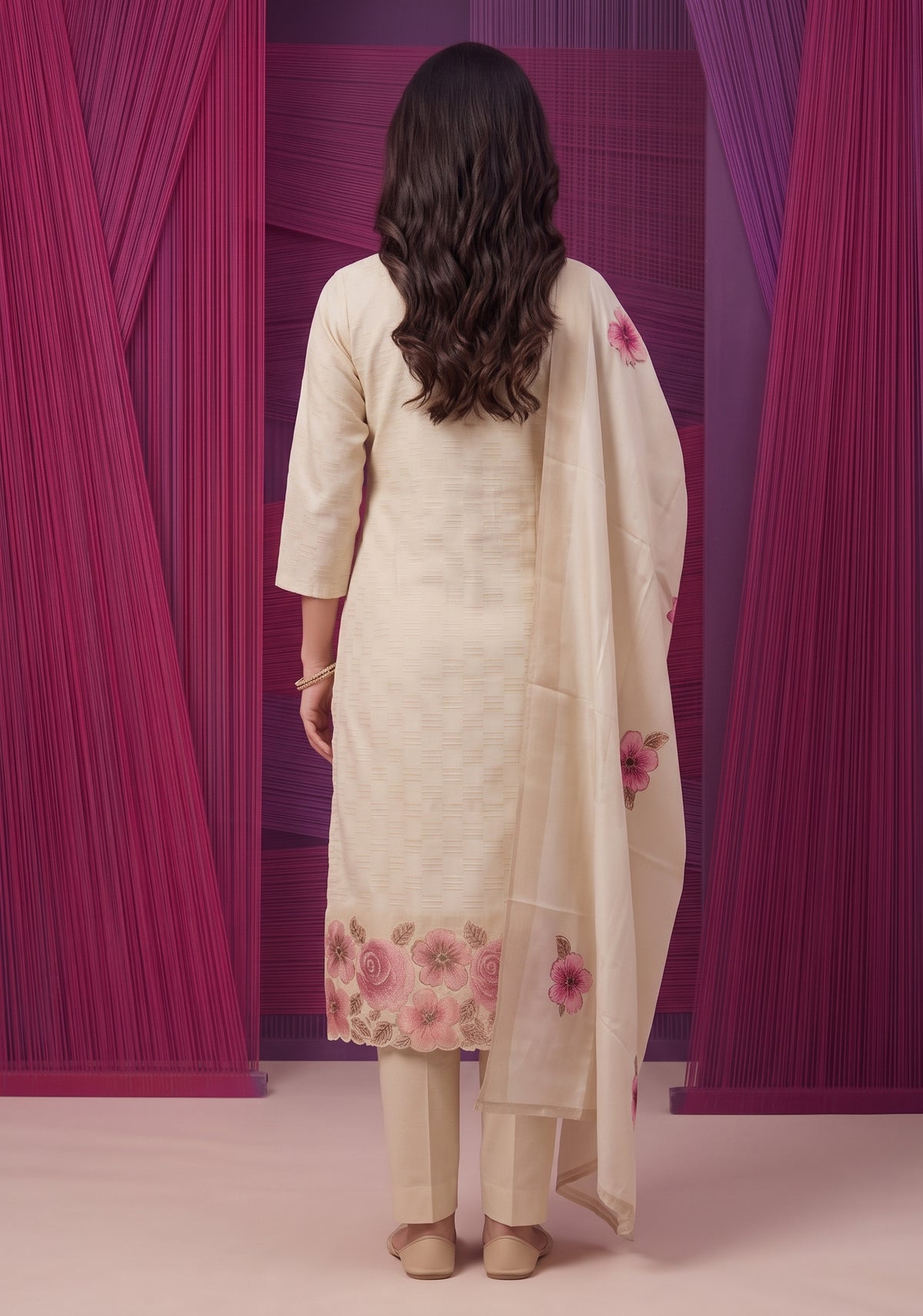 Rosvika Pearl Printed Tussar Checks Kurta Set with Dupatta