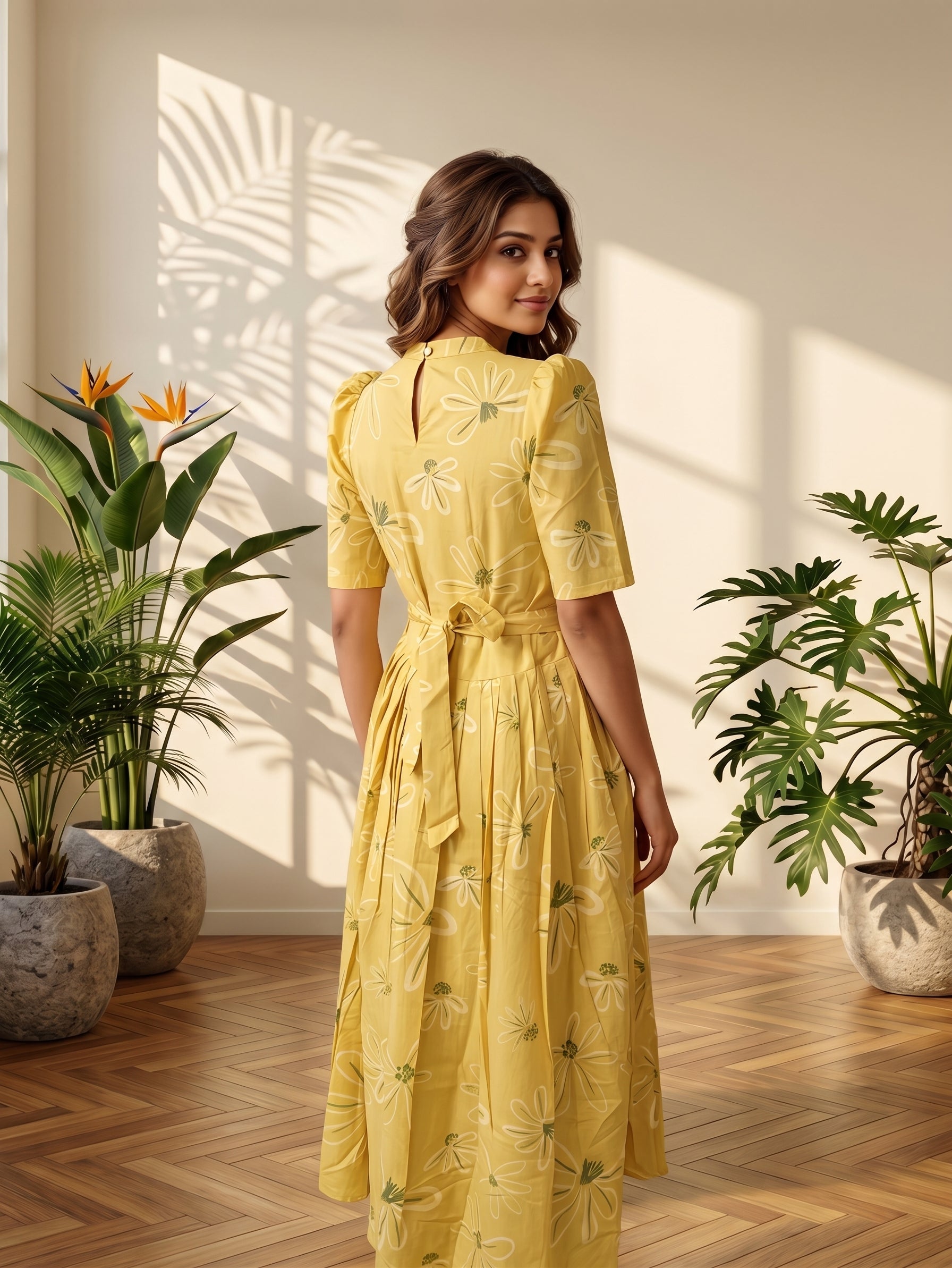 Whispering Mellow Yellow Printed Maternity and Feeding Maxi Outfit
