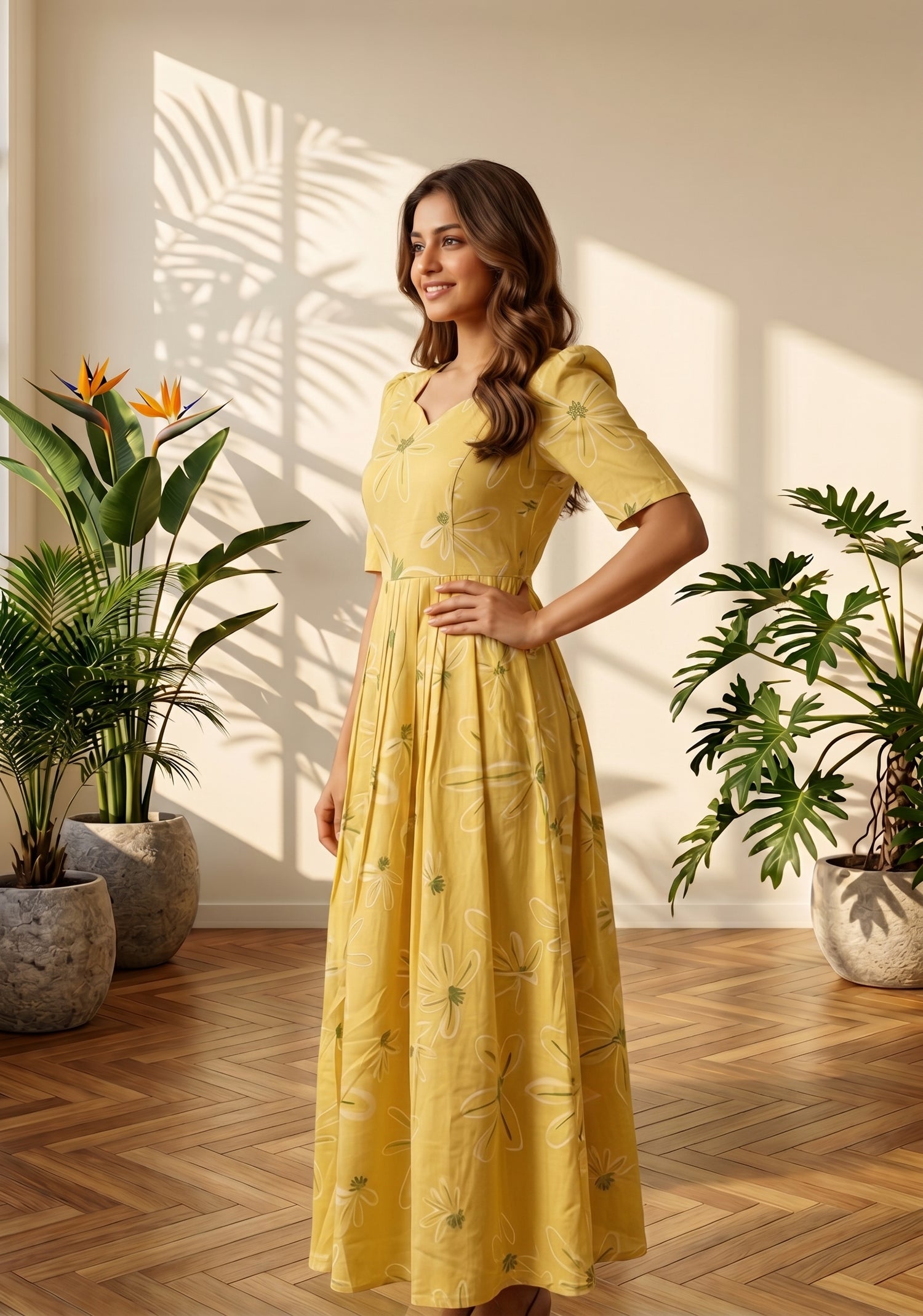 Whispering Mellow Yellow Printed Maternity and Feeding Maxi Outfit