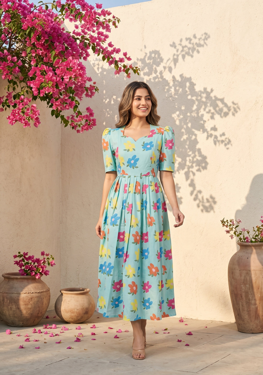 Calm Flora Blue Printed Maternity and Feeding Maxi Wear