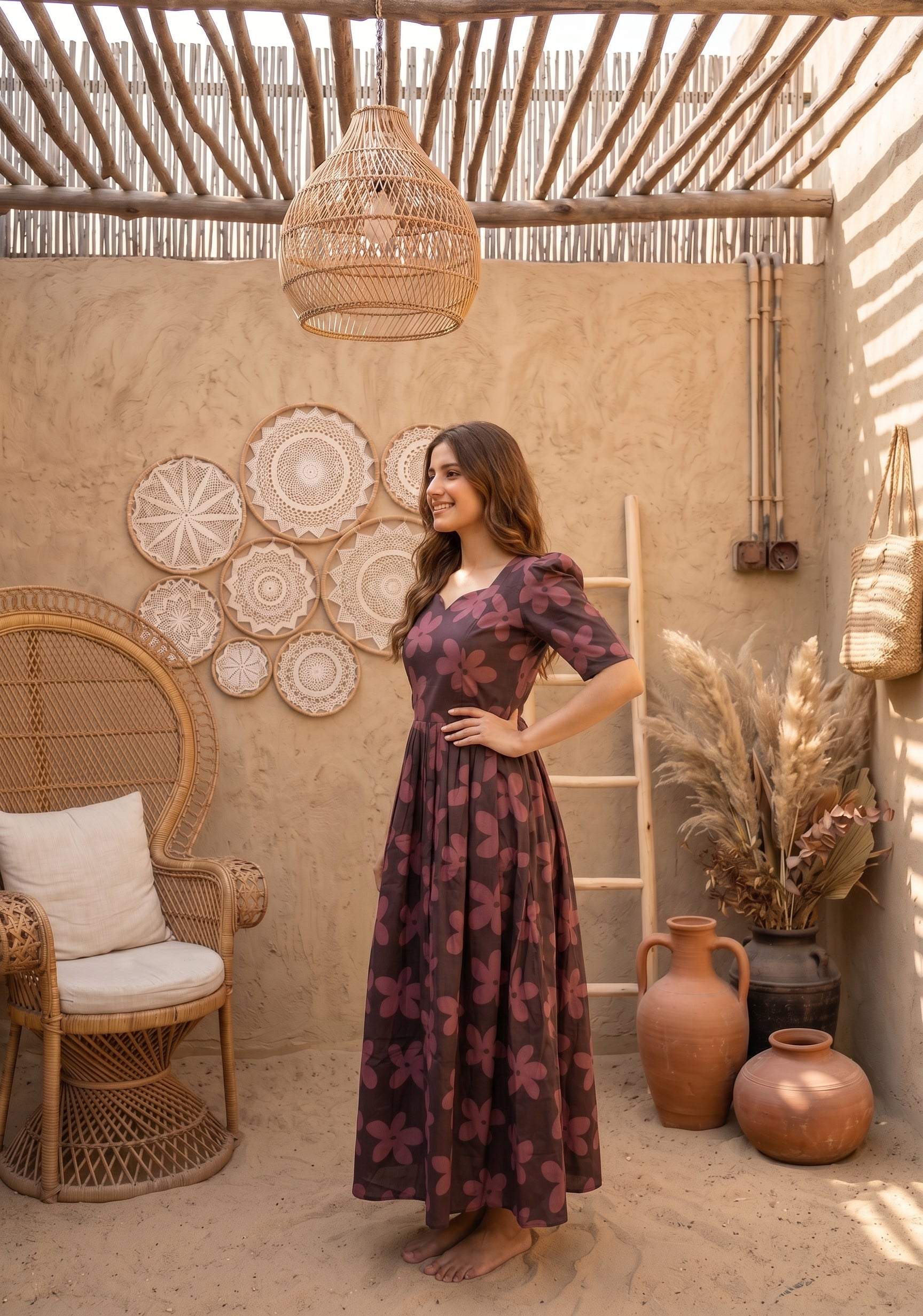 Dark Smoky Bloom Brown Printed Maternity and Feeding Maxi Wear