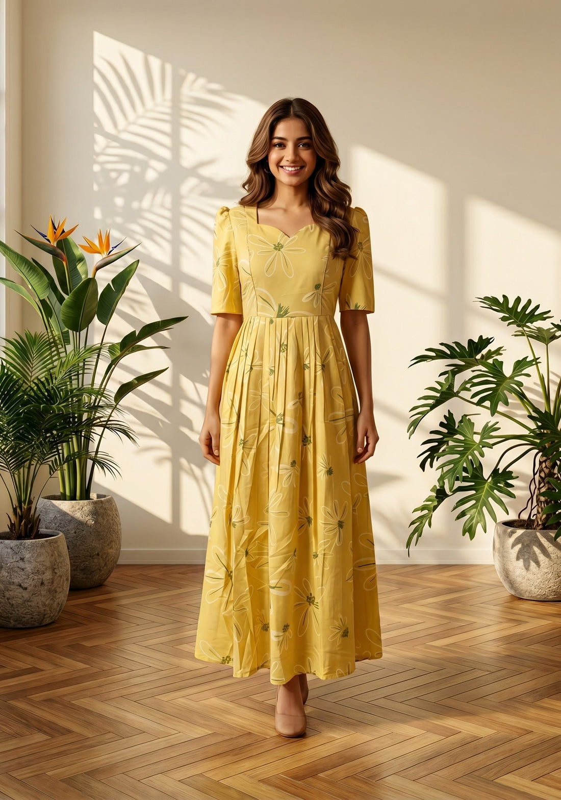 Whispering Mellow Yellow Printed Maternity and Feeding Maxi Outfit