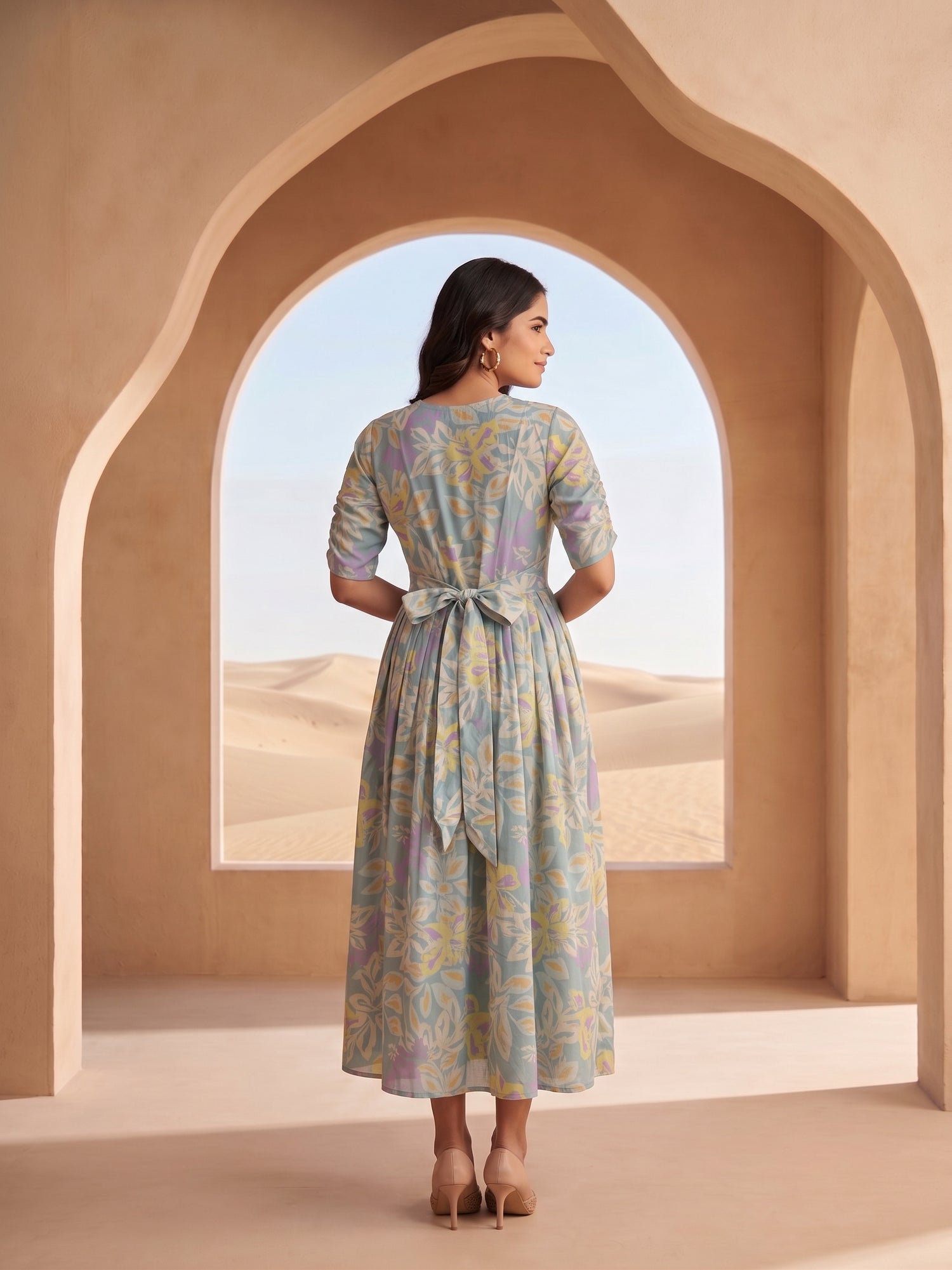 Blue Misty Blue Printed Maternity and Feeding Maxi Outfit