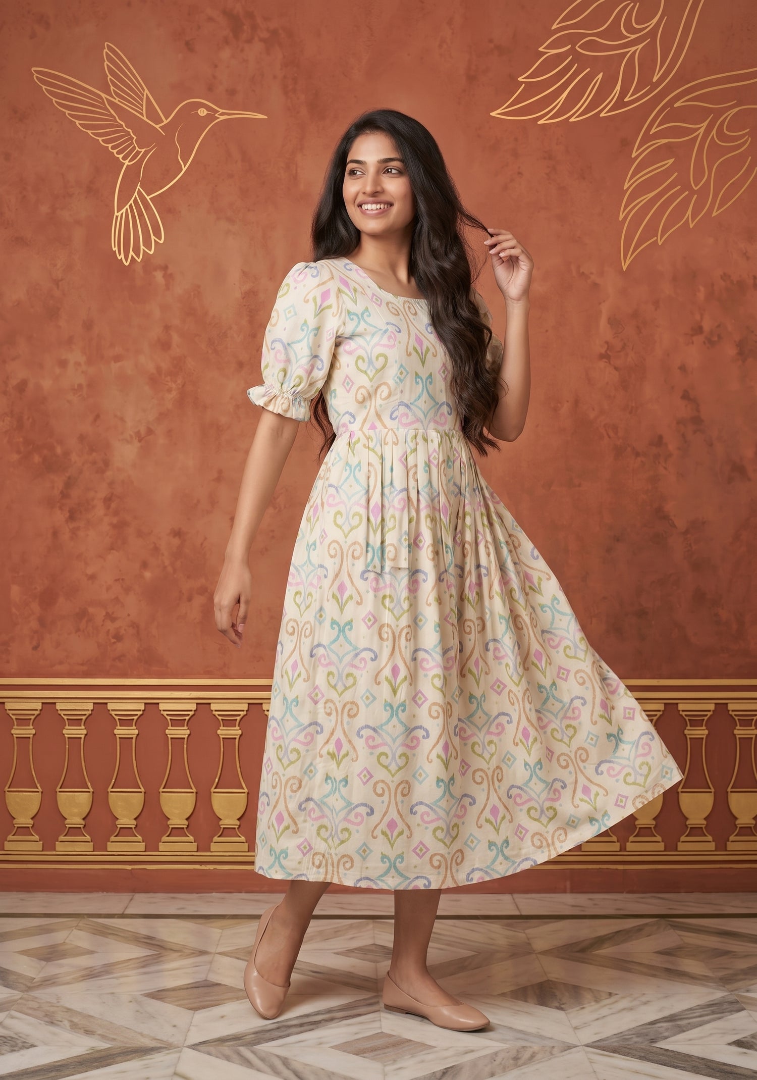 Fantasy Swirl Off White Printed Maternity and Feding Maxi Outfit