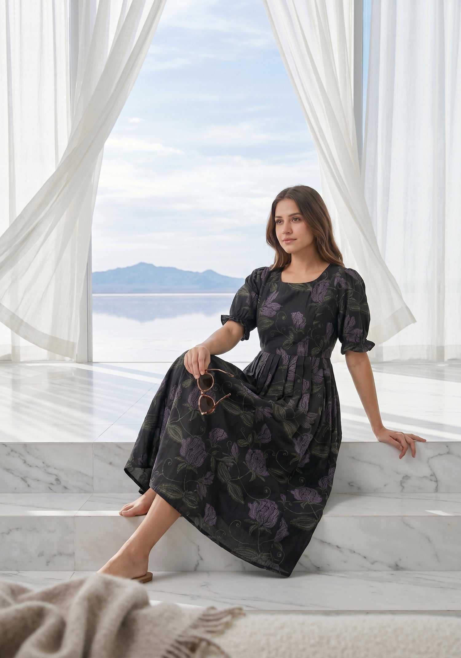 Deep Muse Black Floral Printed Maternity and Feeding Wear